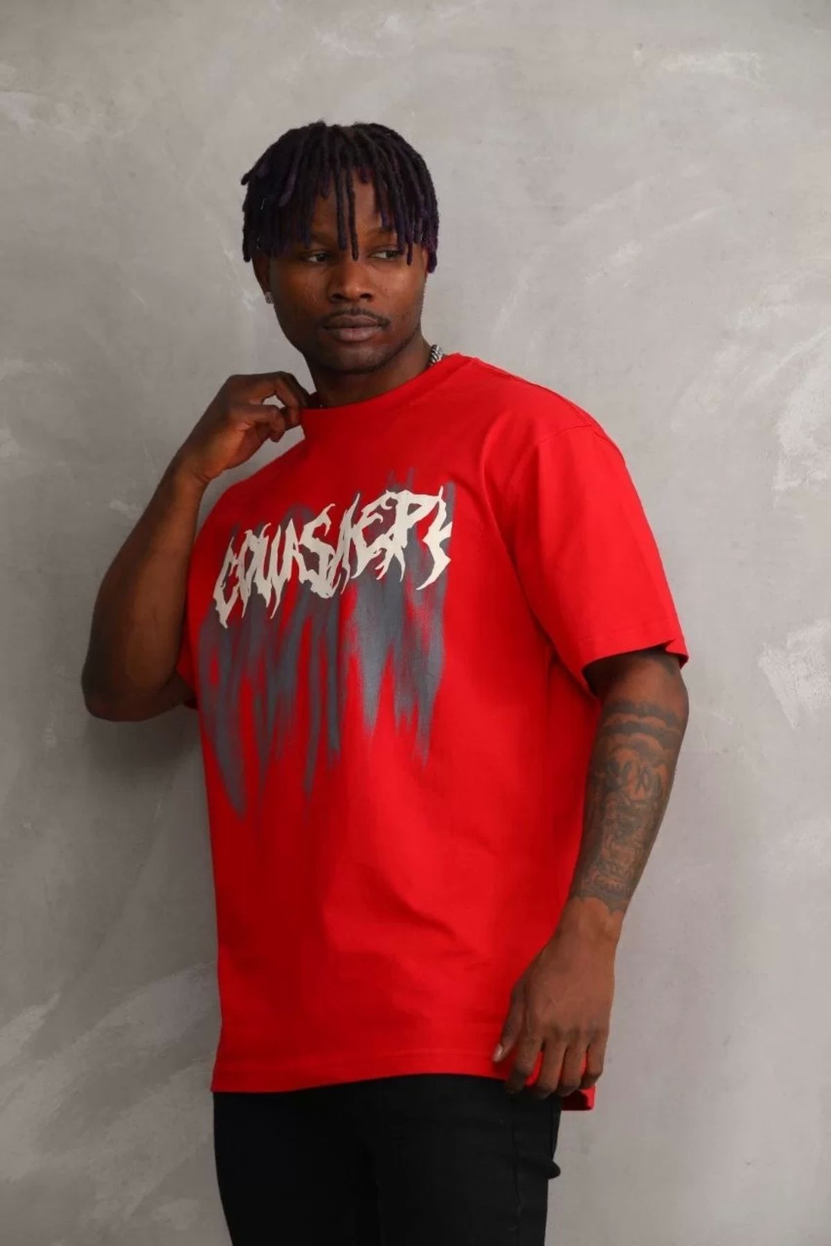 CanselButik Unisex Baskılı Oversize T-Shirt - Kırmızı