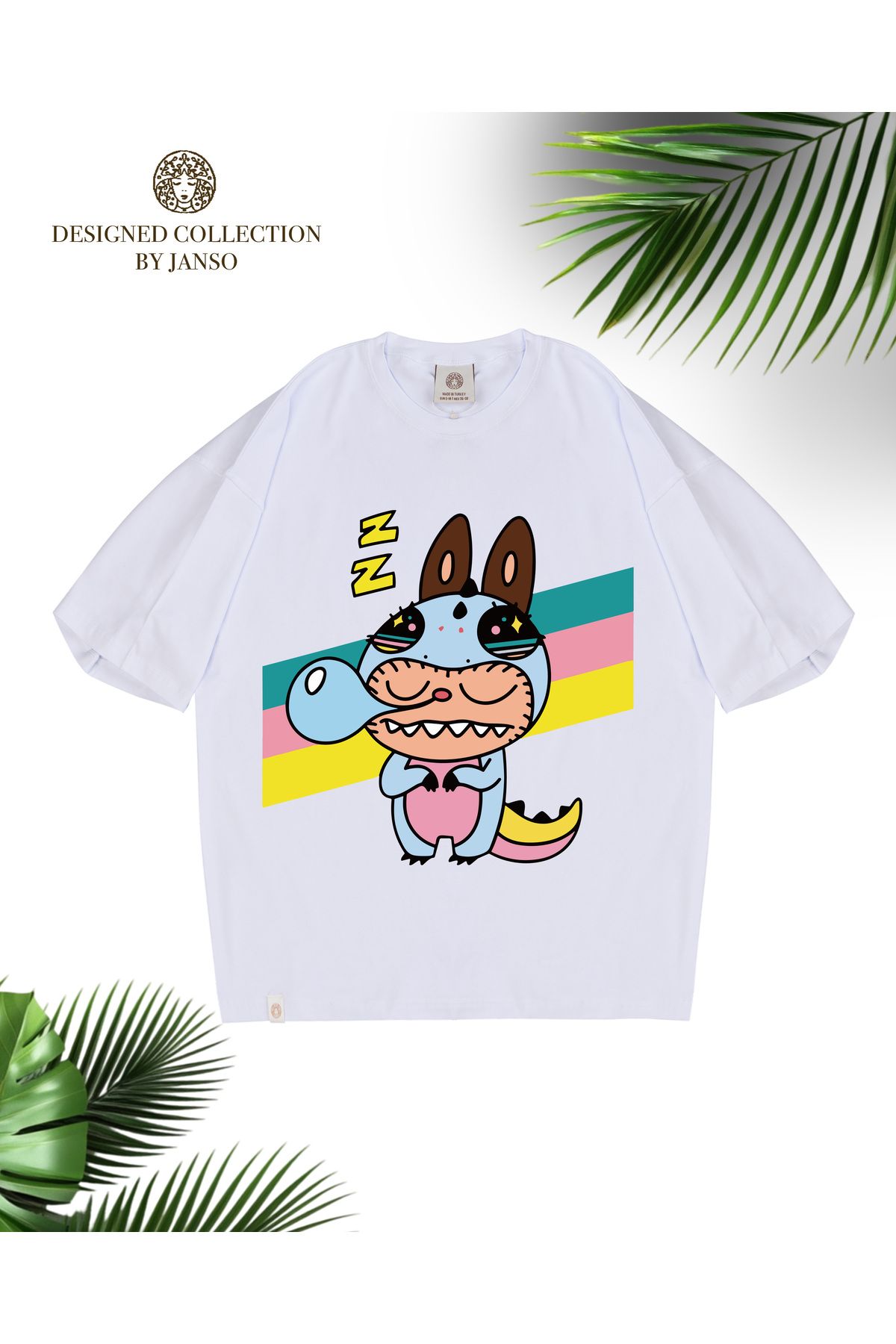 JANSO GROUP - KADIN KISA KOLLU TSHIRT BASKILI OVERSİZE PAMUKLU