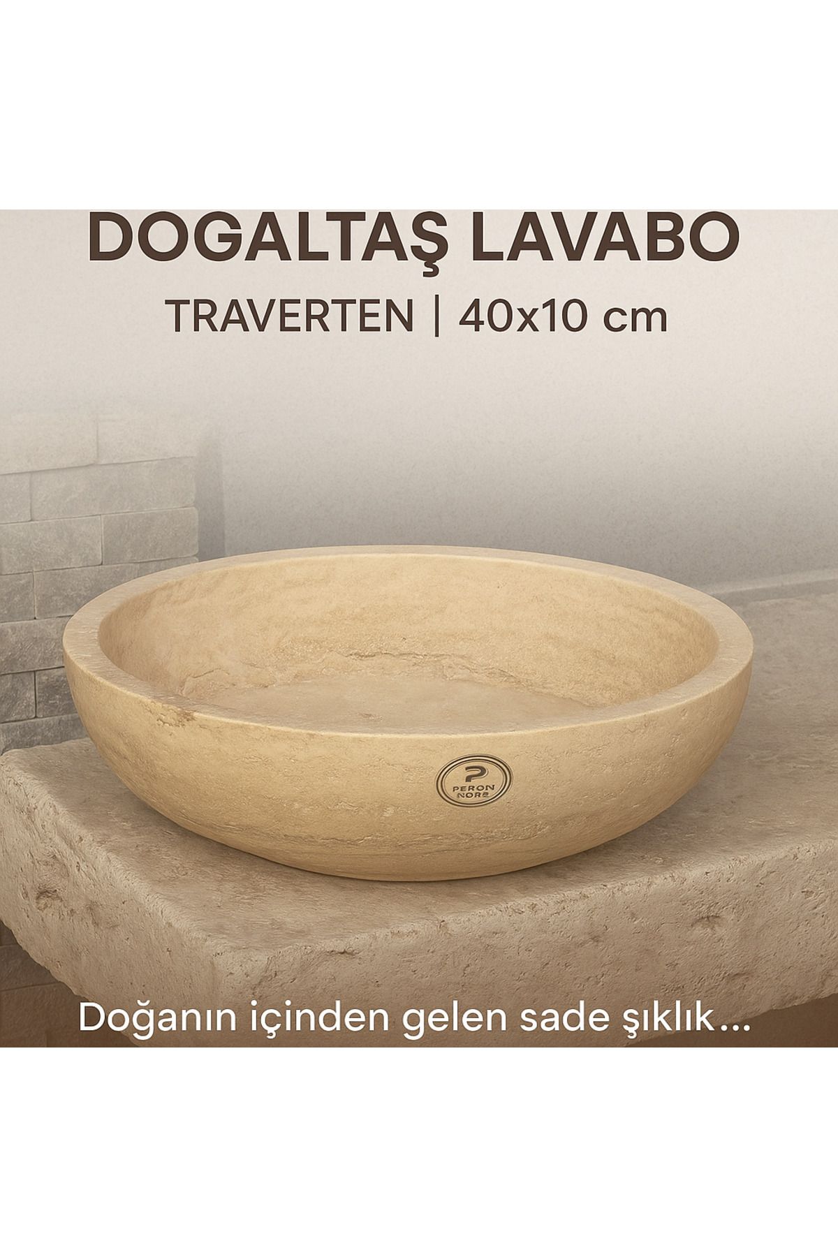 Polen Stone Doğaltaş Çanak Lavabo – Traverten | 40x10 cm