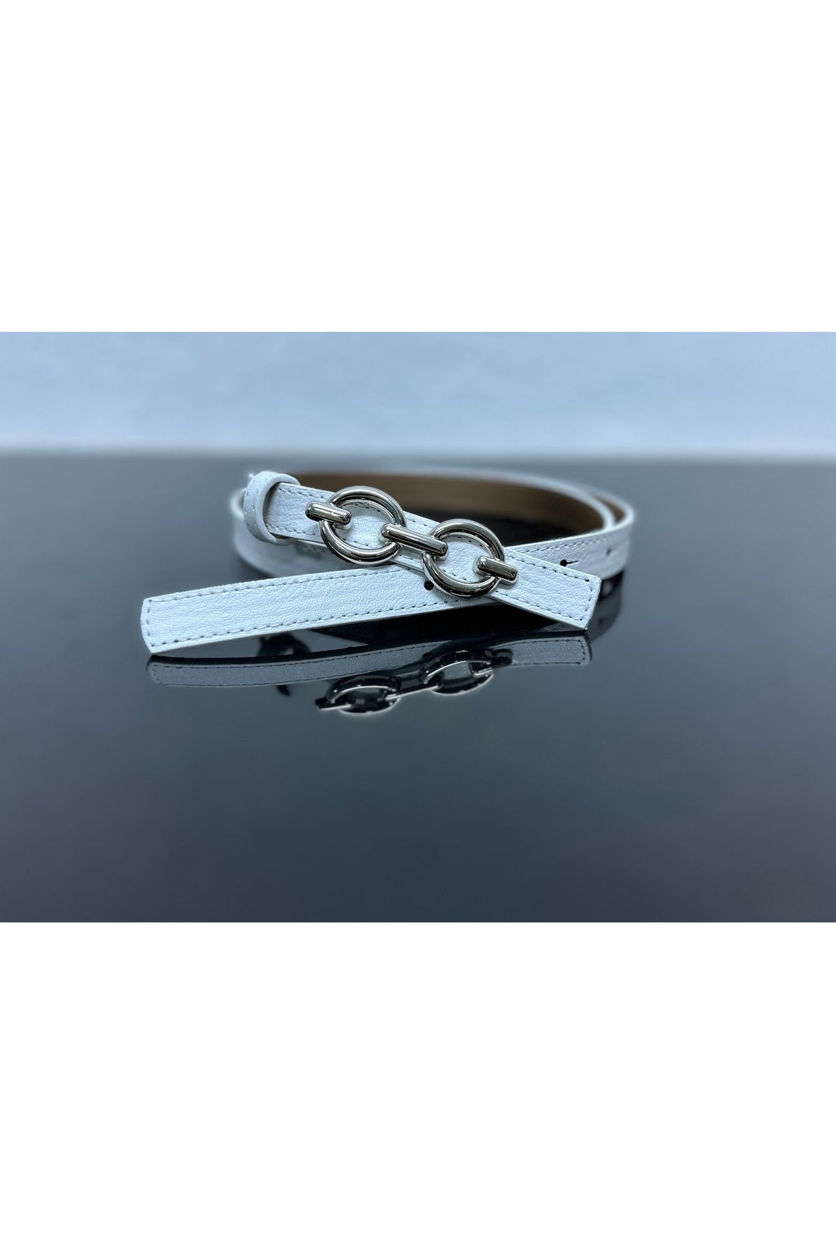 VERAMO Şık Modern GÜMÜŞ Toka Detaylı1.4 cm Genişliğinde Kadın Kemeri