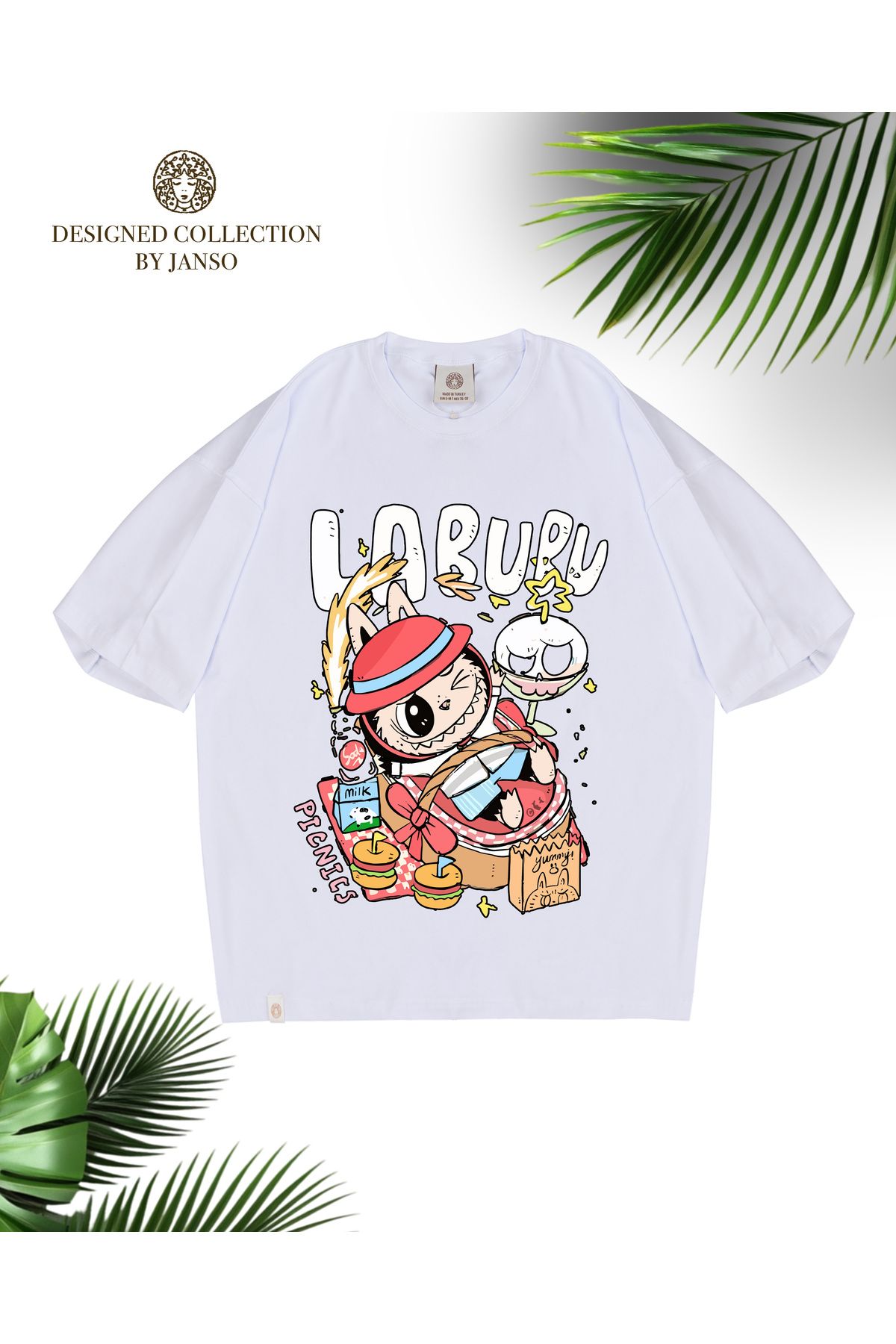 JANSO GROUP - KADIN KISA KOLLU TSHIRT BASKILI OVERSİZE PAMUKLU