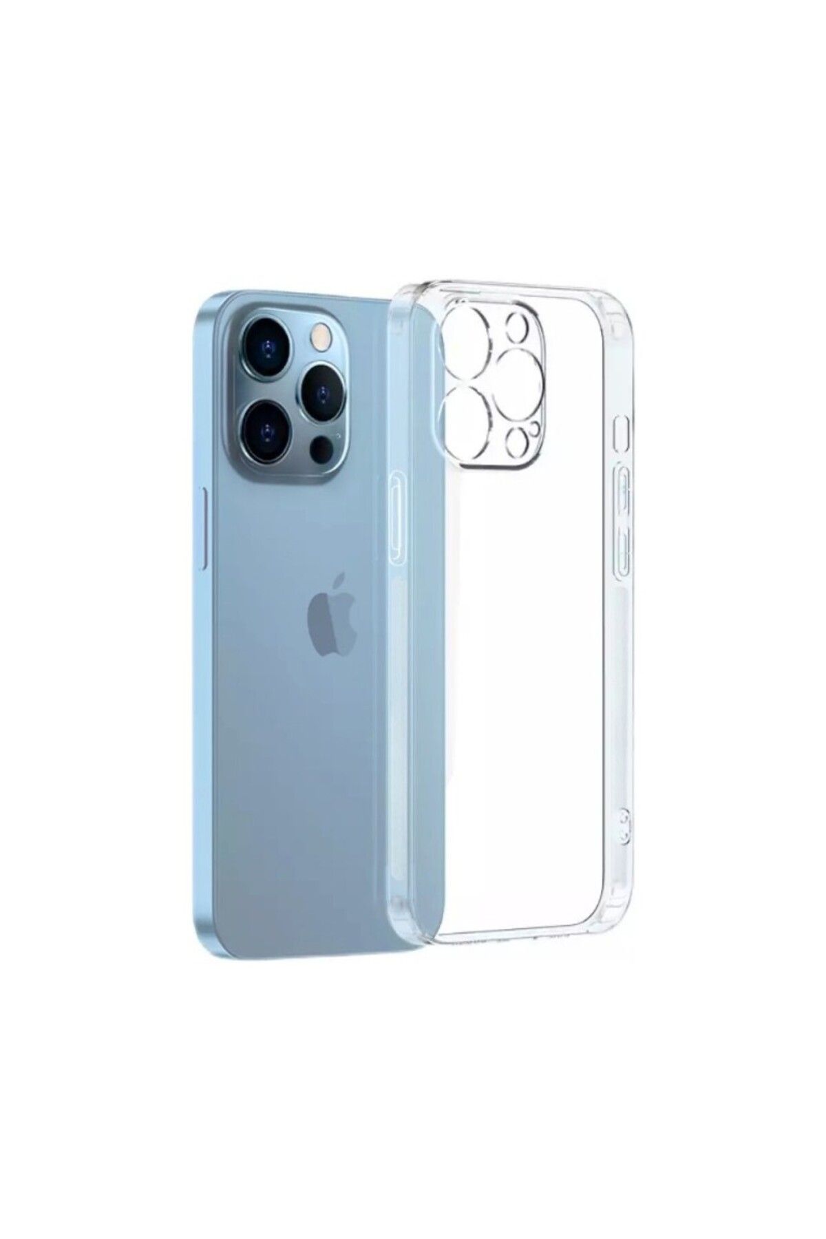 TezMax Apple iPhone 13 Pro Max 6.7" Uyumlu Kapak Kamera Korumalı Şarj Tıpalı Şeffaf Silikon Kılıf