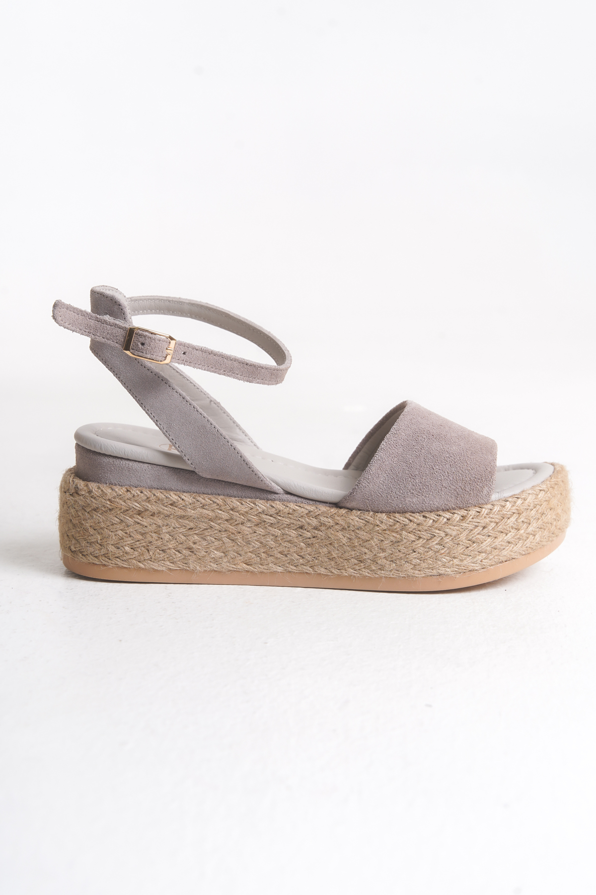 INNTRO  Riva Hakiki Deri Taş Süet Kadın Hasır Dolgu Taban Sandalet - Görsel 5