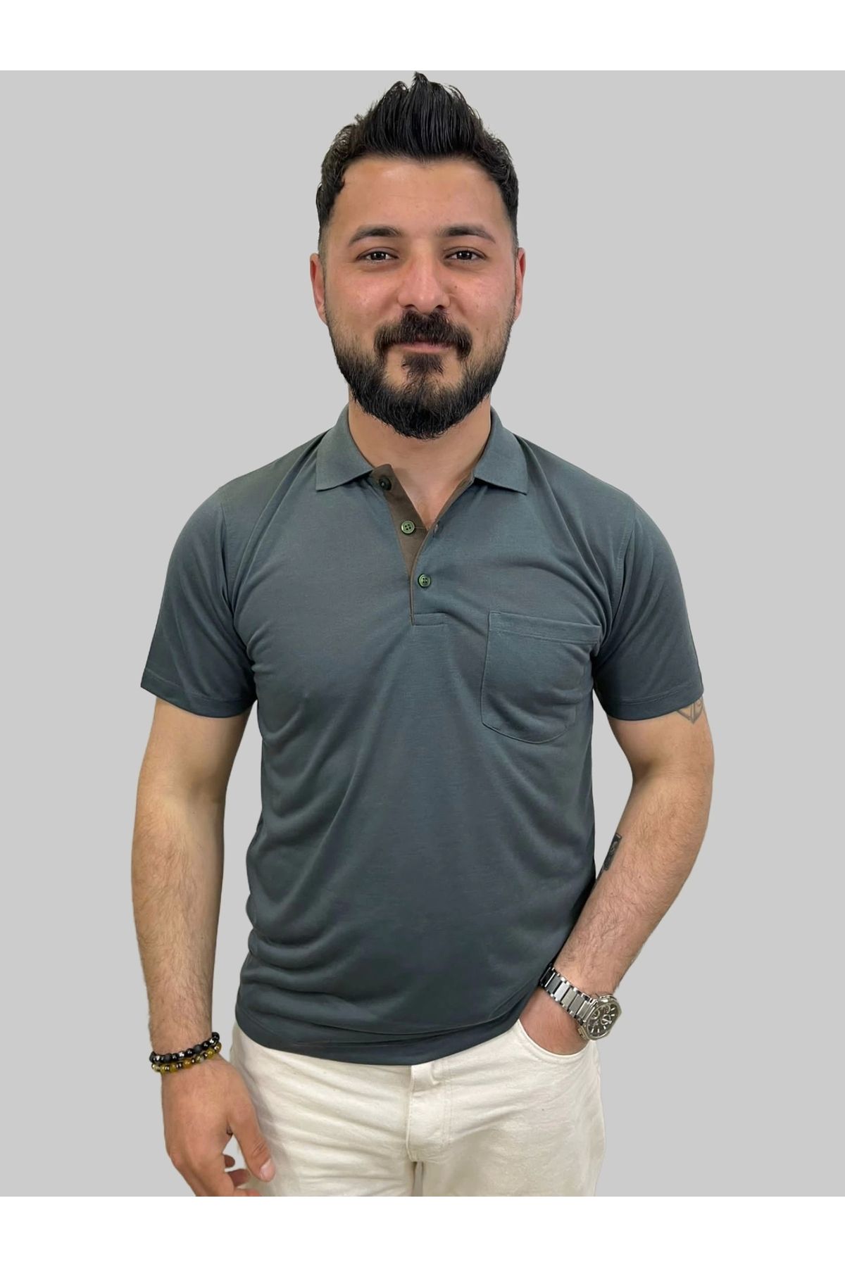 daniel milano Erkek Gnsn Düz Ringelli Polo Yaka Antrasit Tişört