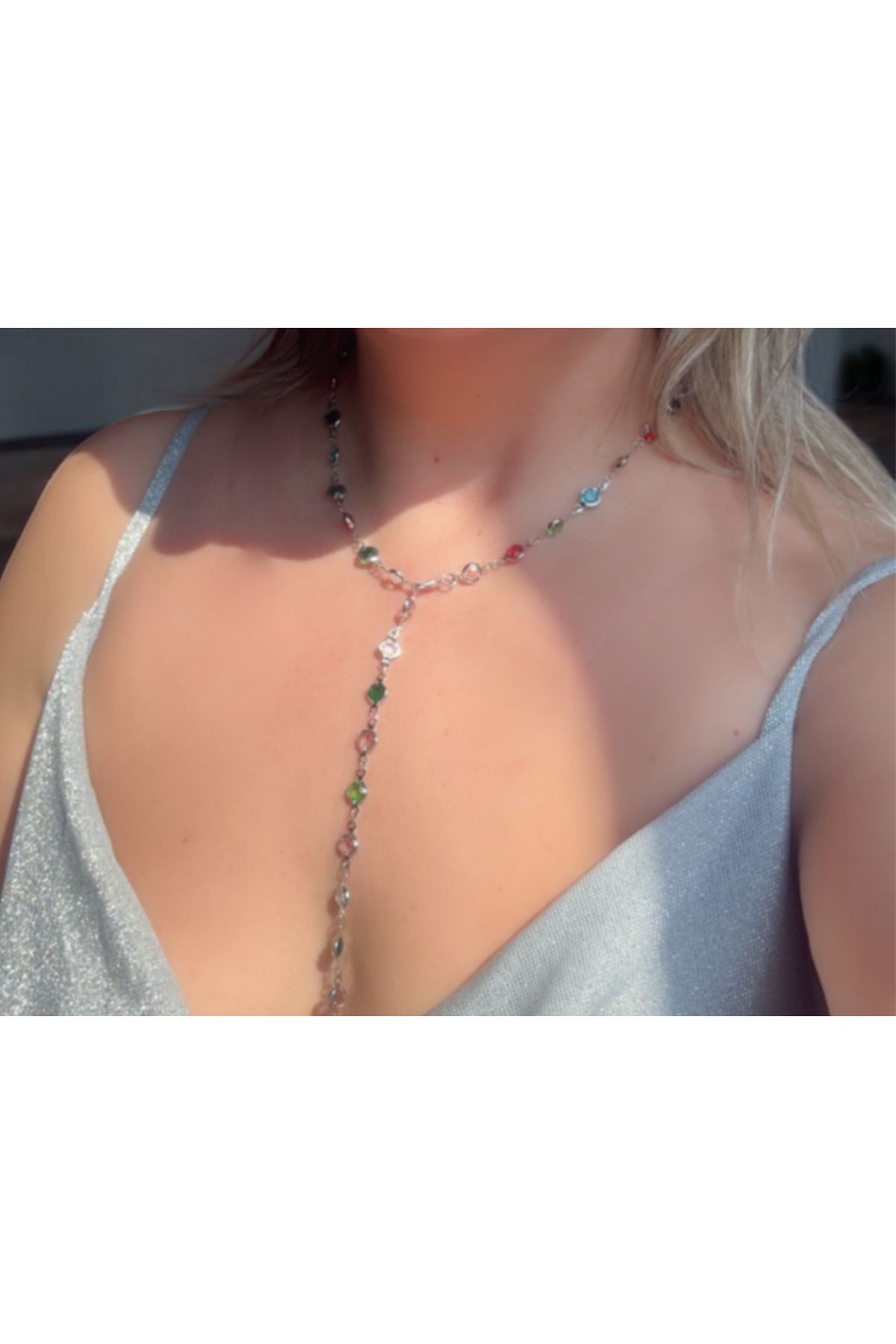 bs bellss accessory Renkli Boncuklu Y Model Kolye
