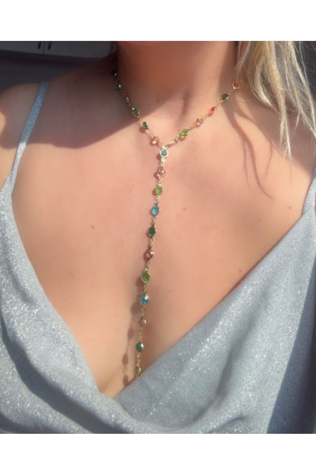 bs bellss accessory Renkli Boncuklu Y Model Kolye