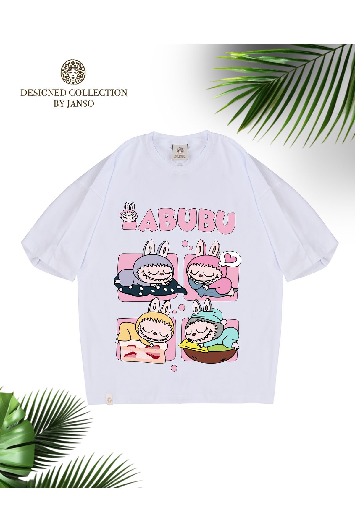 JANSO GROUP - KADIN KISA KOLLU TSHIRT BASKILI OVERSİZE PAMUKLU