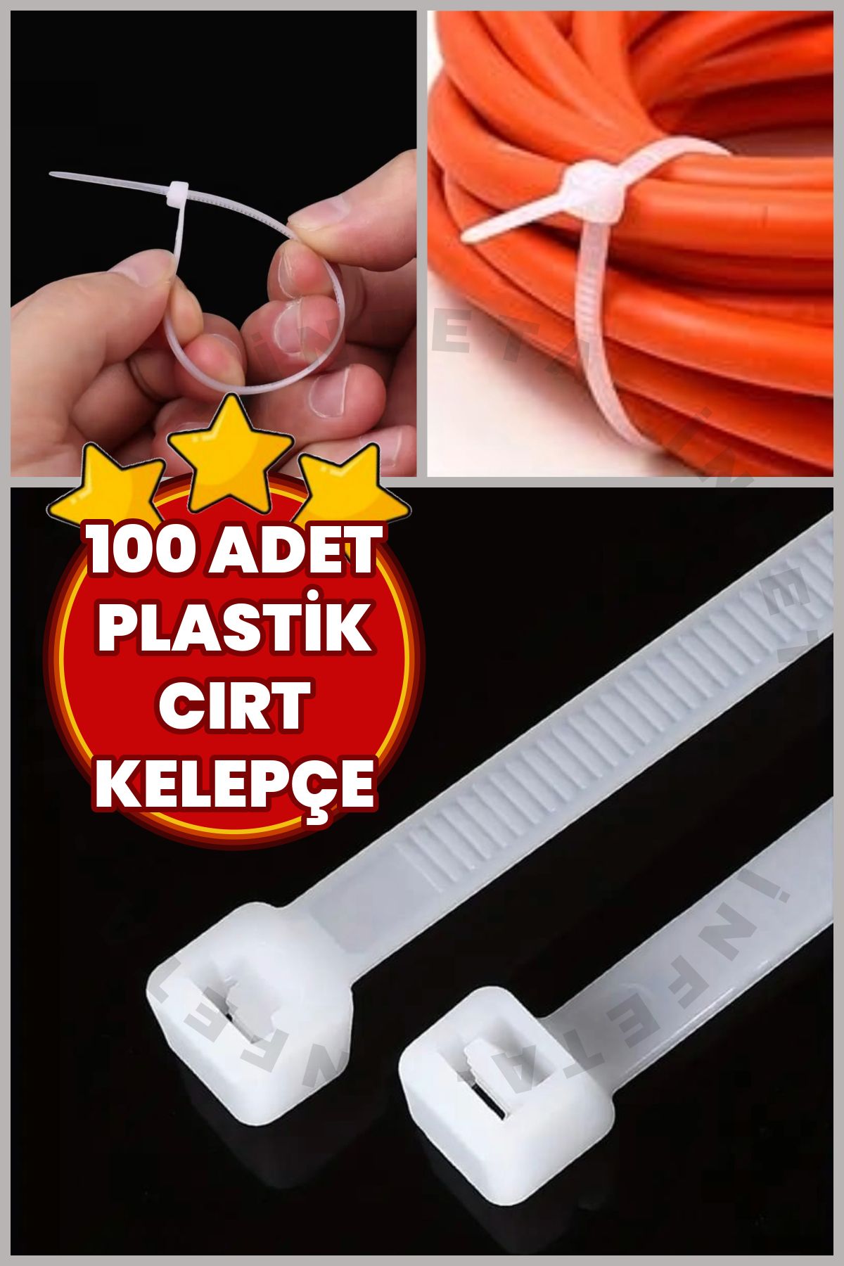 İnfeta 100 Adet 20cm Elektrik Kablosu Beyaz Kablo Bağı Plastik Cırt Cırt Kelepçe 3.6x200