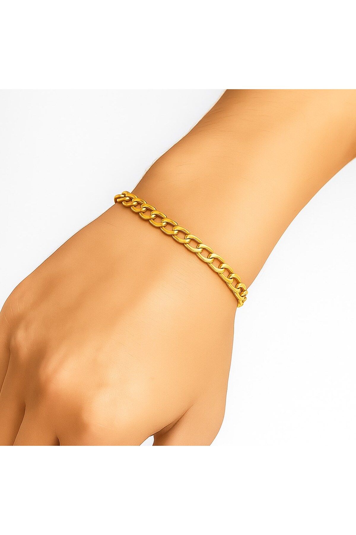 X-Lady Accessories Altın Renk Cuban İnce Paslanmaz Çelik Unisex Erkek Zincir Çelik Bileklik - 3335
