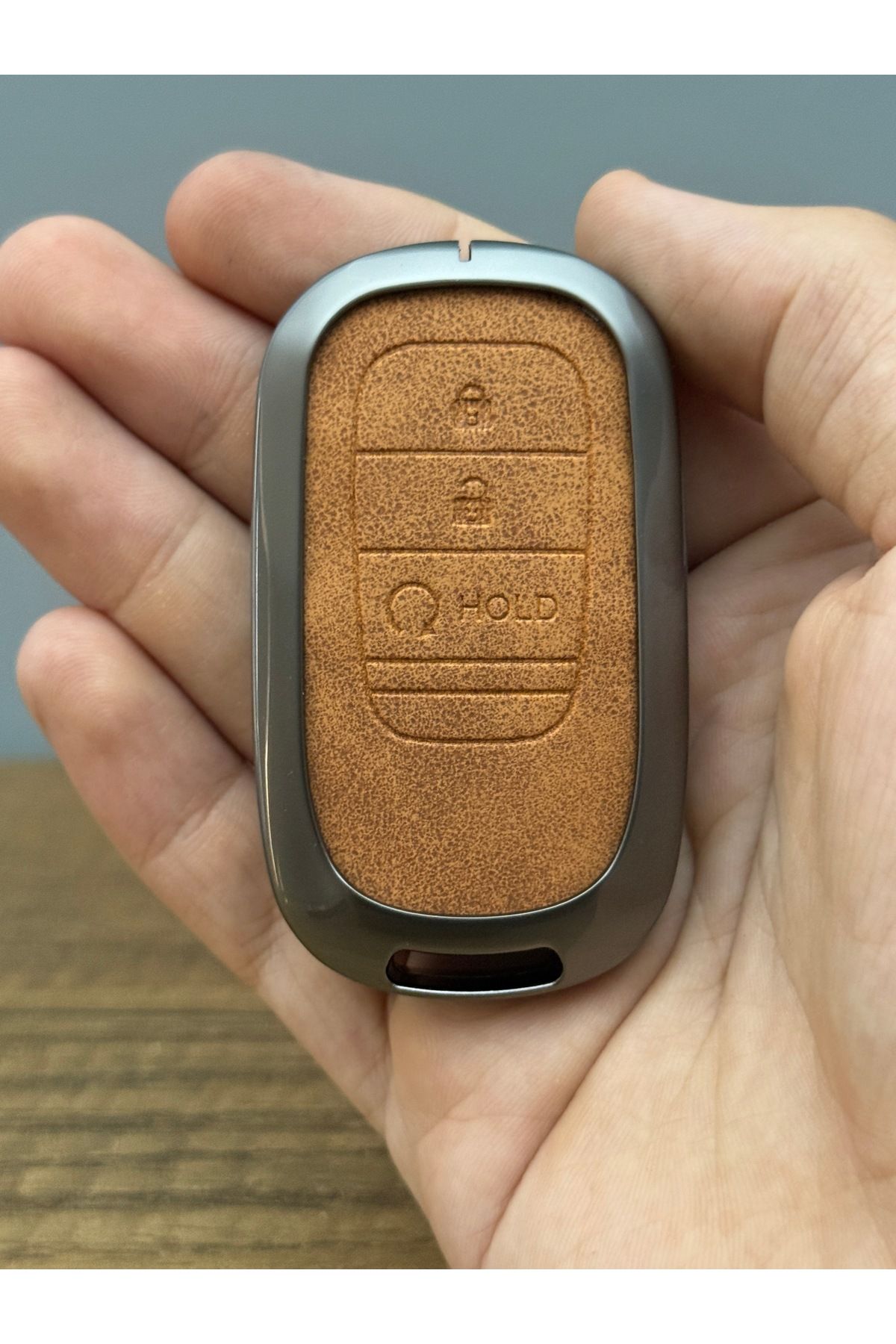 Mavi Keys Honda Civic 2022+, CR-V Smart Uyumlu 3 Düğmeli Deri Metal Anahtar Kumanda Koruma Kılıfı Kahverengi