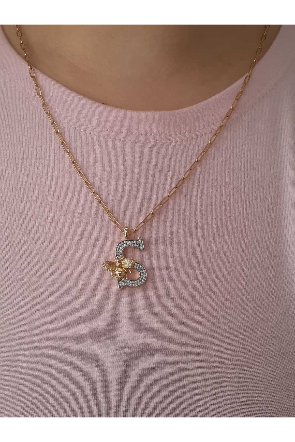 bijoux uniques S Harfli Arı Figürlü Çelik Kolye