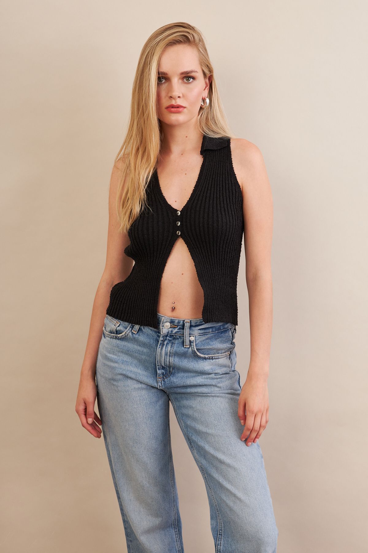 Cool & Sexy Kadın Siyah Polo Yaka Yumoş Yelek ZH050