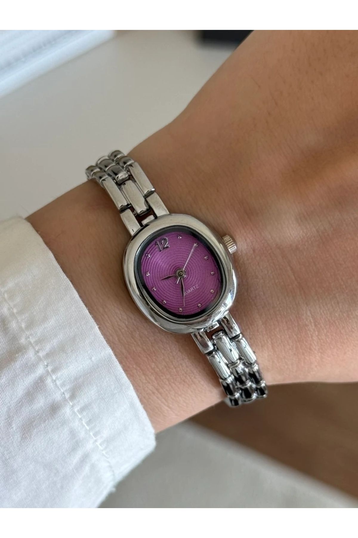 RoseandRoses Damie Minimal Vintage Model Kadın Kol Saati Gümüş (Mor Kadran)