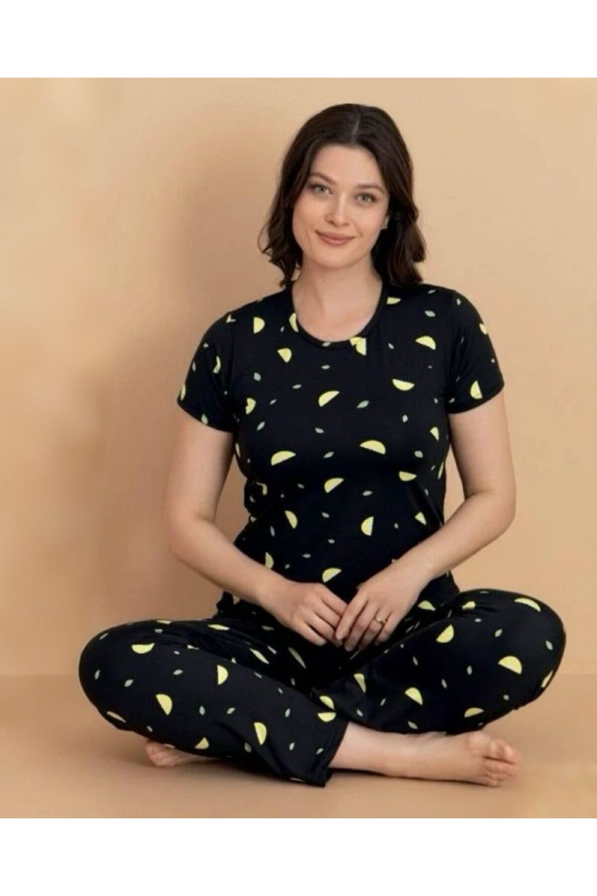 OMODAM Kadın Kısa Kol Viskon/Milan Kumaş Pijama Takımı