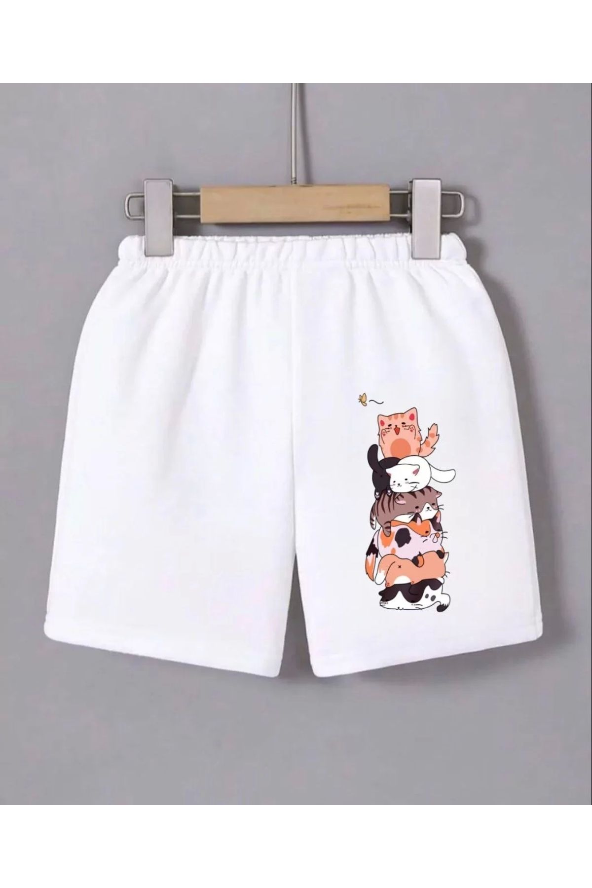 MODA Kadın Beli Lastikli Baskılı Mini Şort - Beyaz