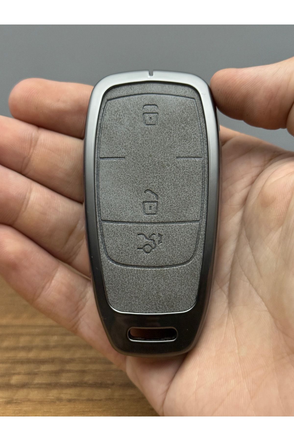 Mavi Keys Mercedes C, E, S, G Class AMG Smart Uyumlu 3 Düğmeli Deri Metal Anahtar Kumanda Koruma Kılıfı Gri