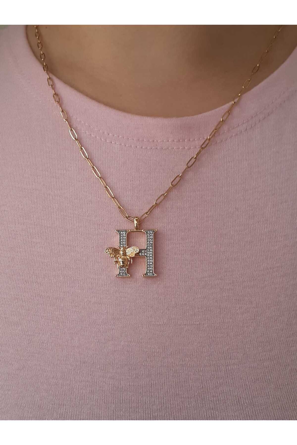 bijoux uniques H Harfli Arı Figürlü Çelik Kolye