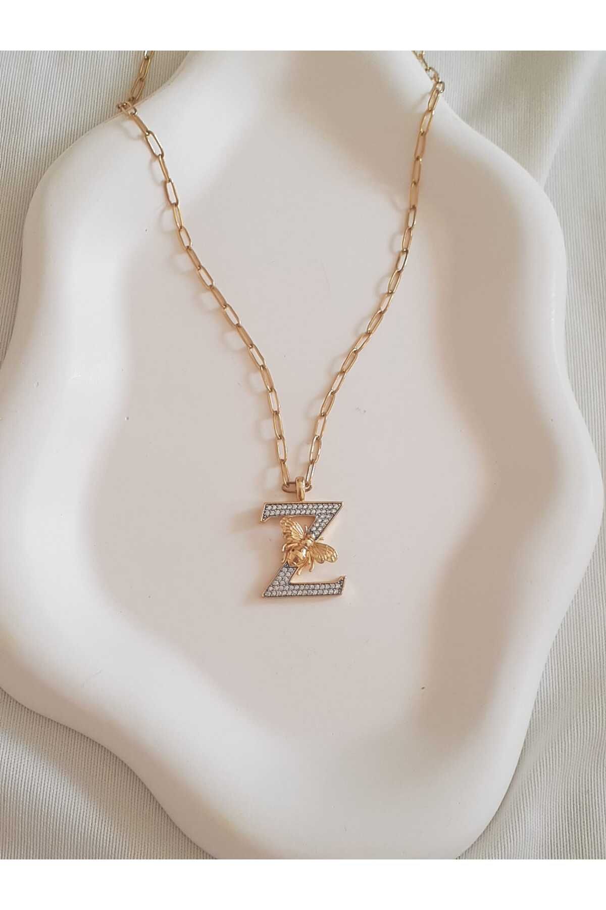 bijoux uniques Z Harfli Arı Figürlü Çelik Kolye