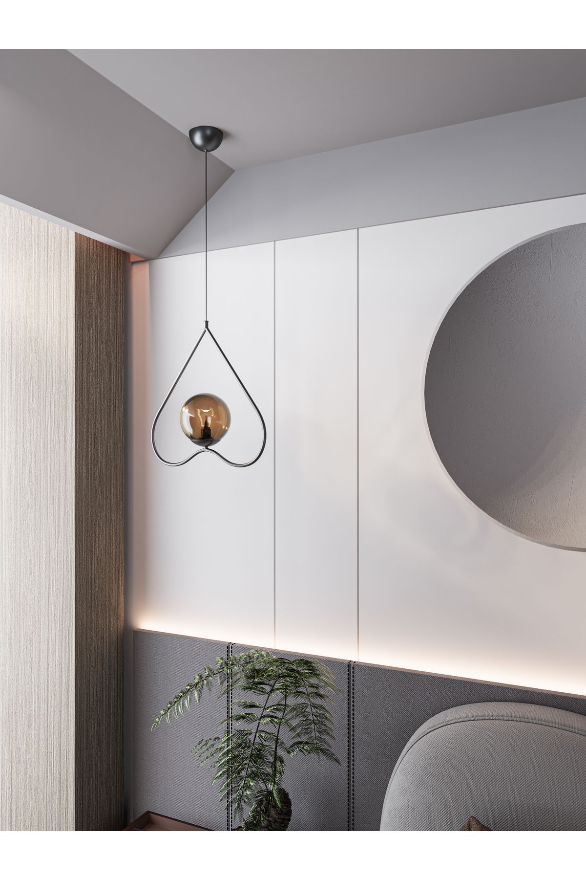 avizade Solera Avizade Kalp Formlu Füme Camlı Tekli Endüstriyel Modern Dekoratif Sarkıt Avize