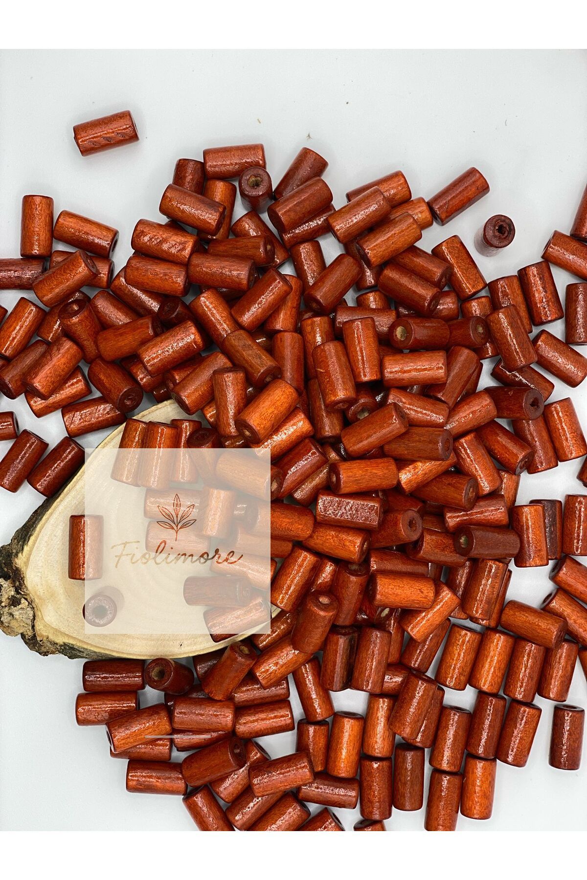 Fiolimore 15x8 mm(25 Gr 63 Adet)Kiremit Rengi Kesme Boru Ahşap Boncuk Delik Çapı 2mm Çanta Takı Bileklik
