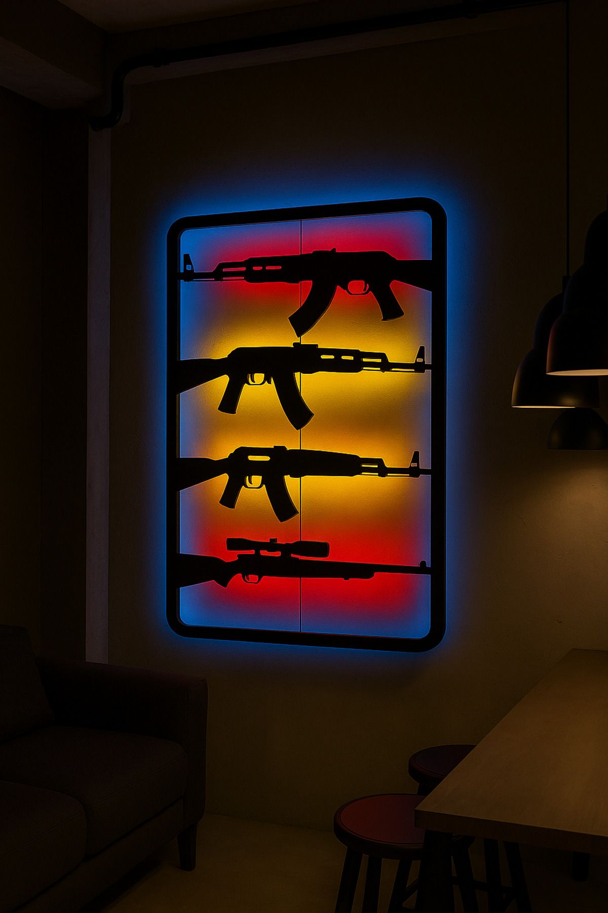 StorHome 6mm MDF LED Işıklı Silah Tasarımlı Duvar Dekoru - Tak Çalıştır Adaptörlü 50x70cm