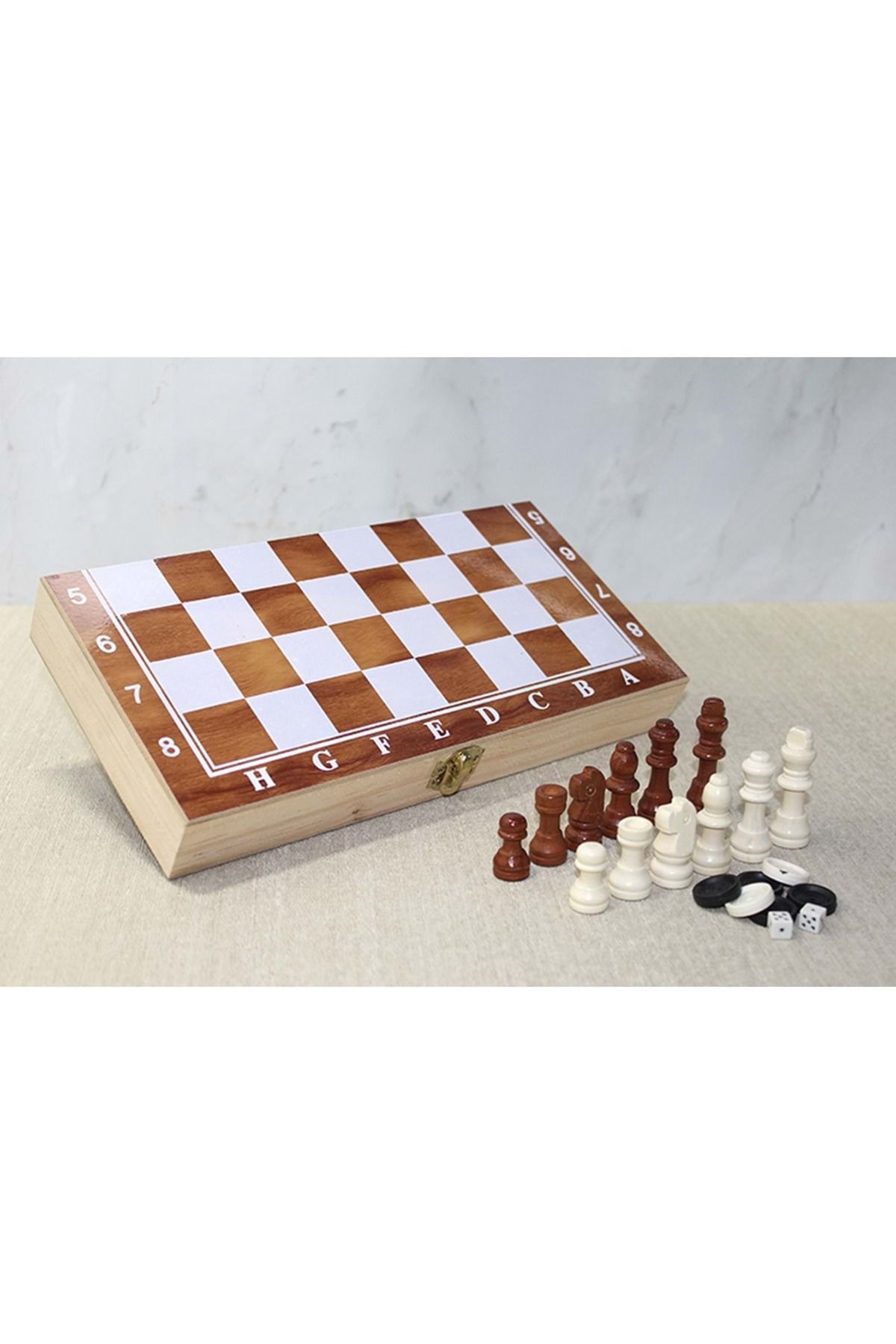 Store Ahşap Kutulu Satranç ve Tavla Seti 28 Cm