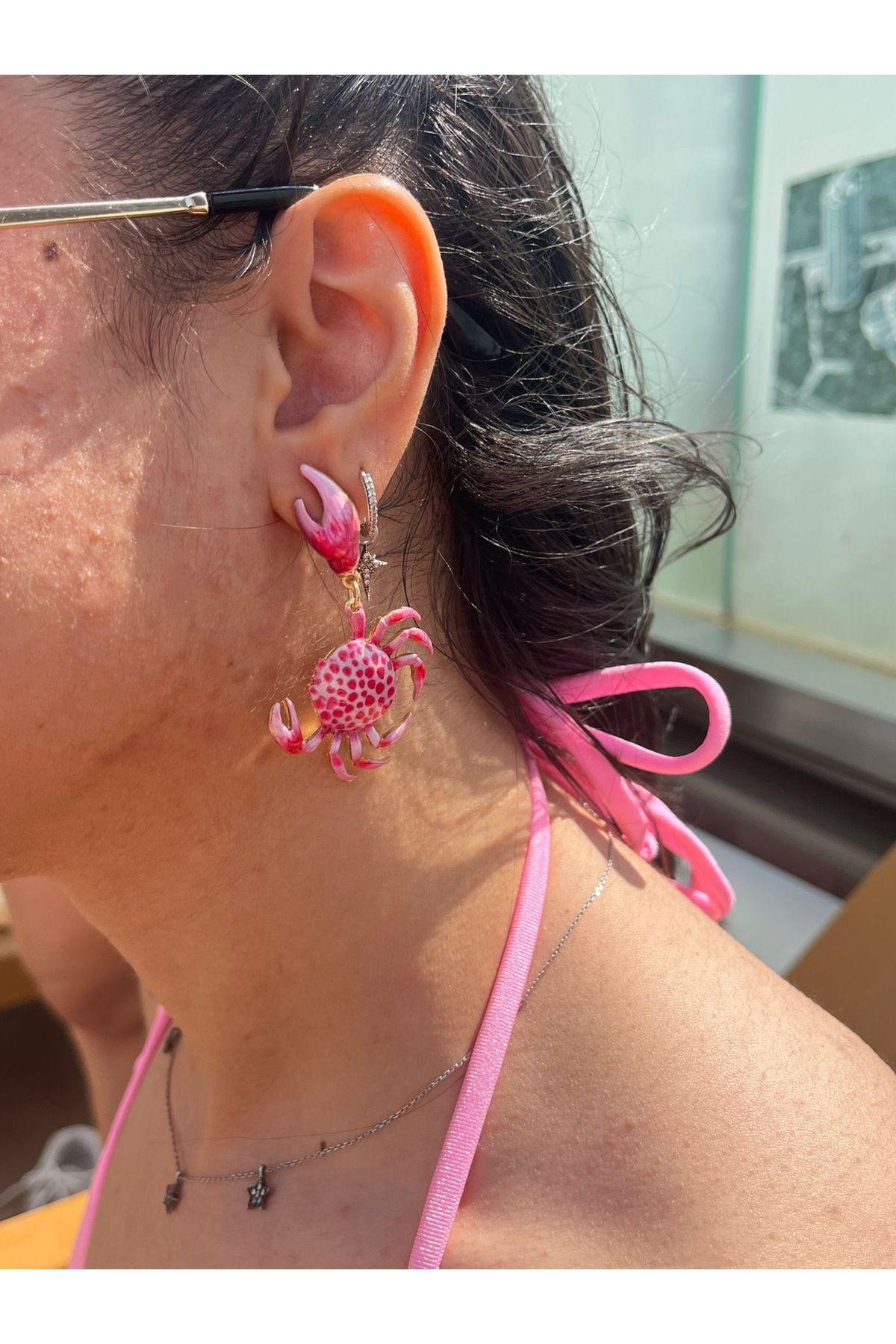 Estosh Aksesuar Yengeç Pembe Küpe
