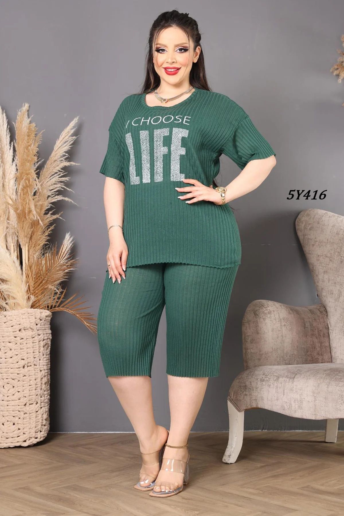 Remon Büyük Beden Kapri Pijama Takımı 5Y416