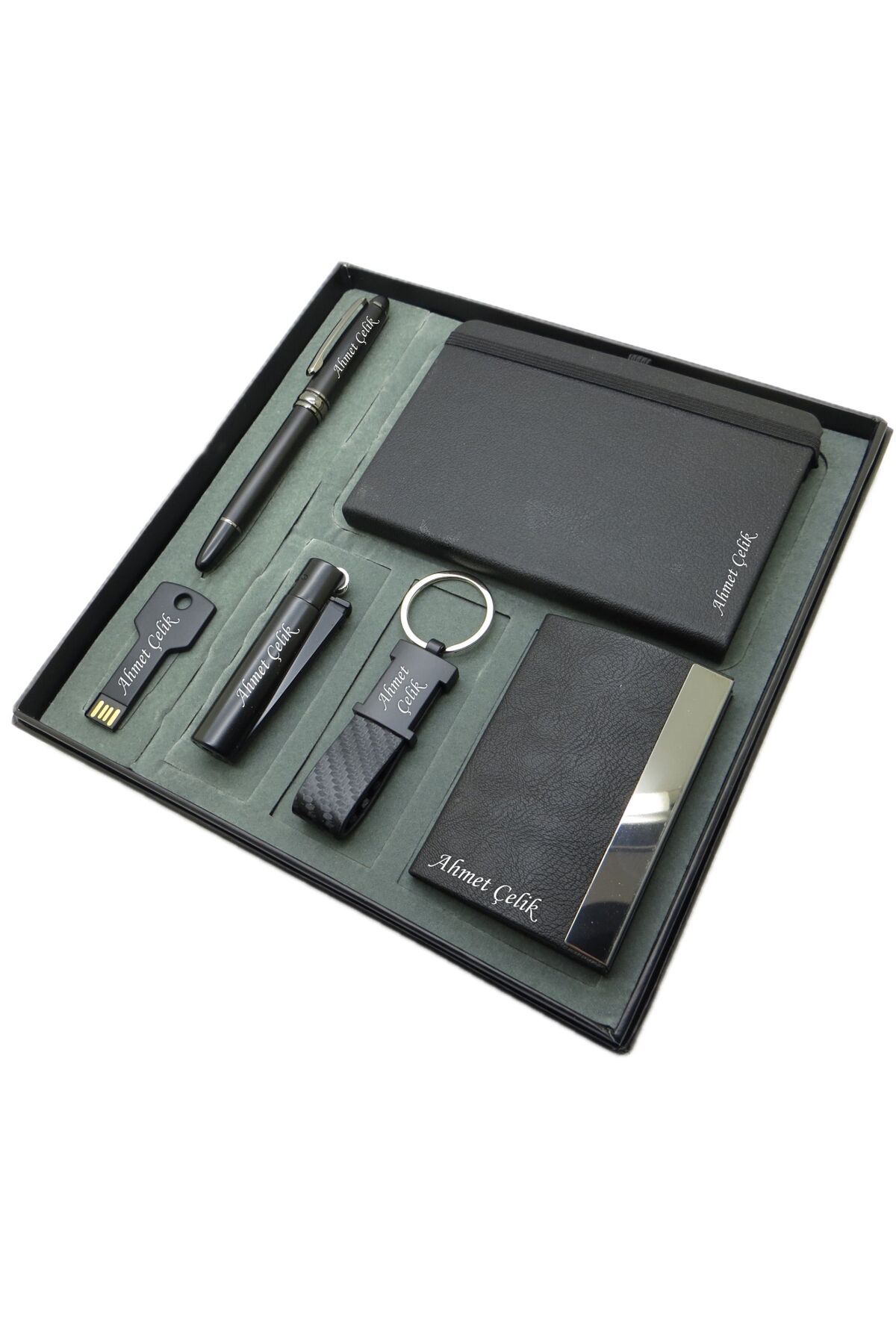 Signator ® Nox | Kişiye Özel Set - 32 Gb. Anahtar Usb Bellek + Clipper Çakmak + Not defteri + Rolle