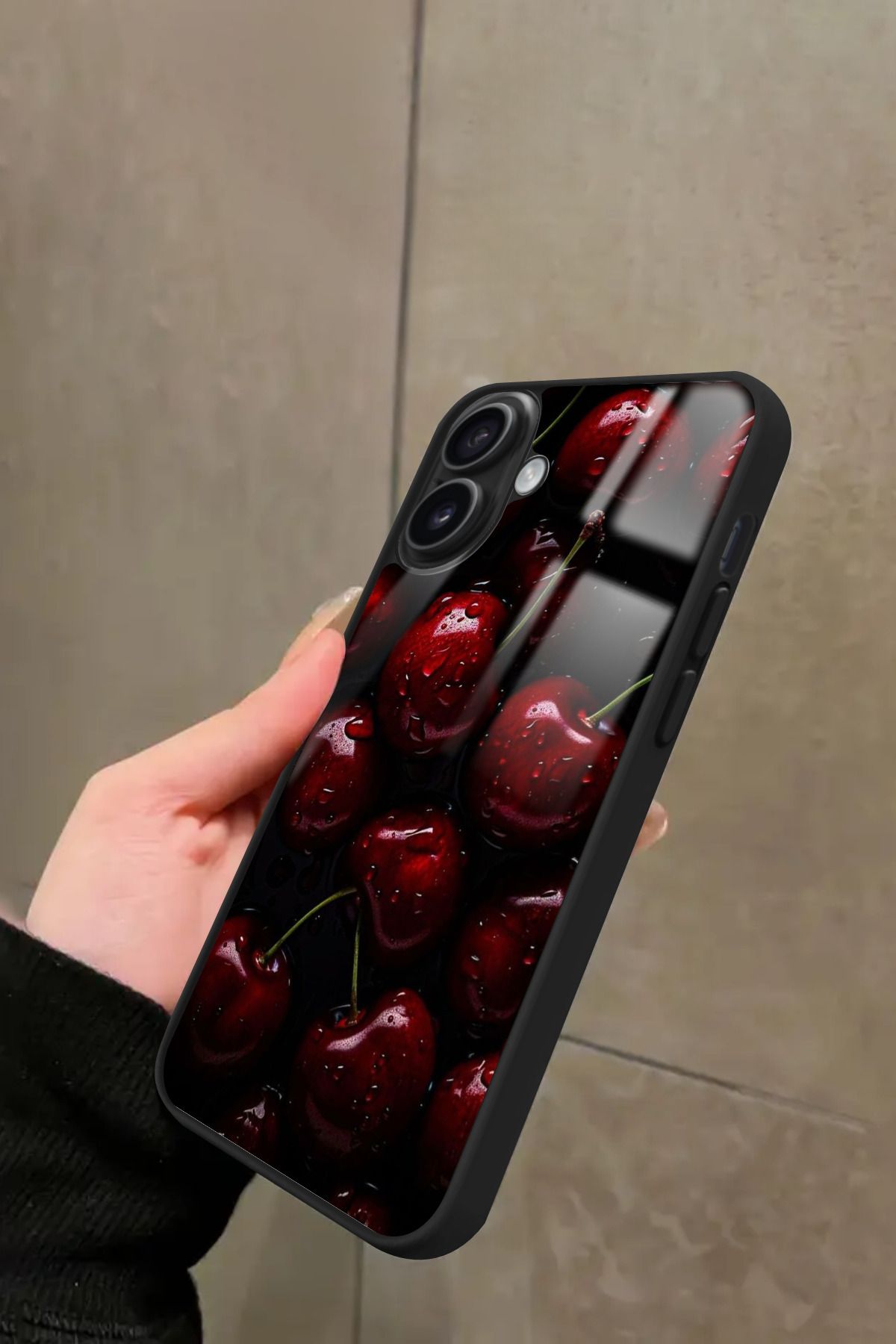 Snacase iPhone 16 Plus Uyumlu Kiraz Tasarımlı Glossy Premium Kılıf