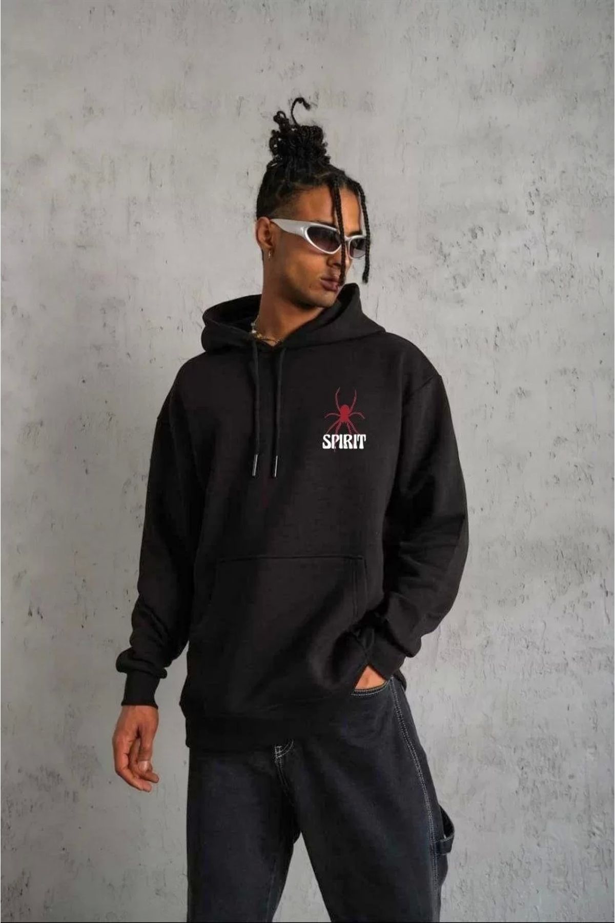 CanselButik Unisex Kapşonlu Baskılı Sweetshirt - Siyah