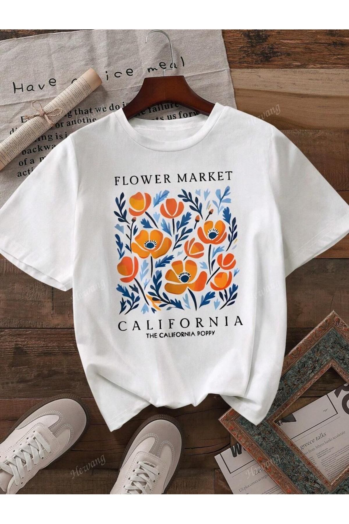 OVER HEAD Kadın Çiçek Flower Calıfornıa Baskılı Oversize T-shirt