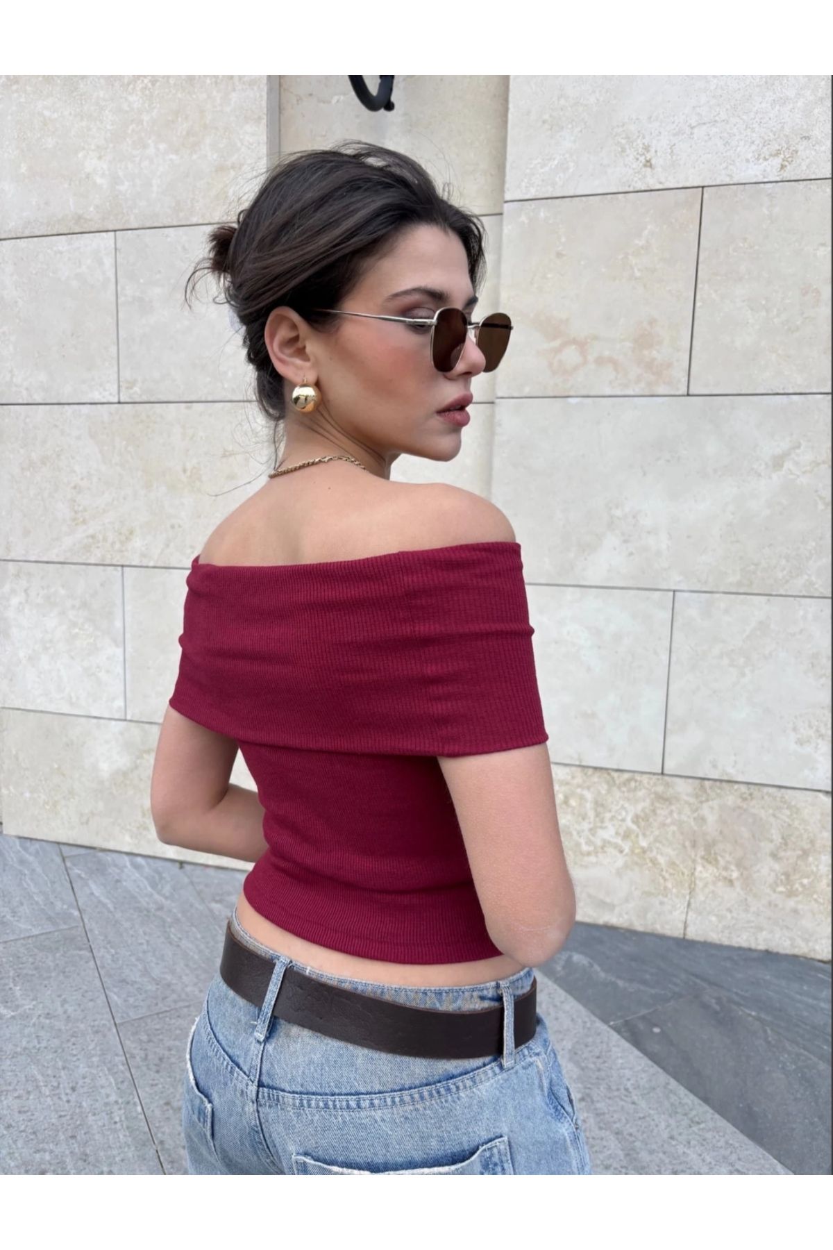 Ozer&Hermin Madonna yaka sıfır kol bluz