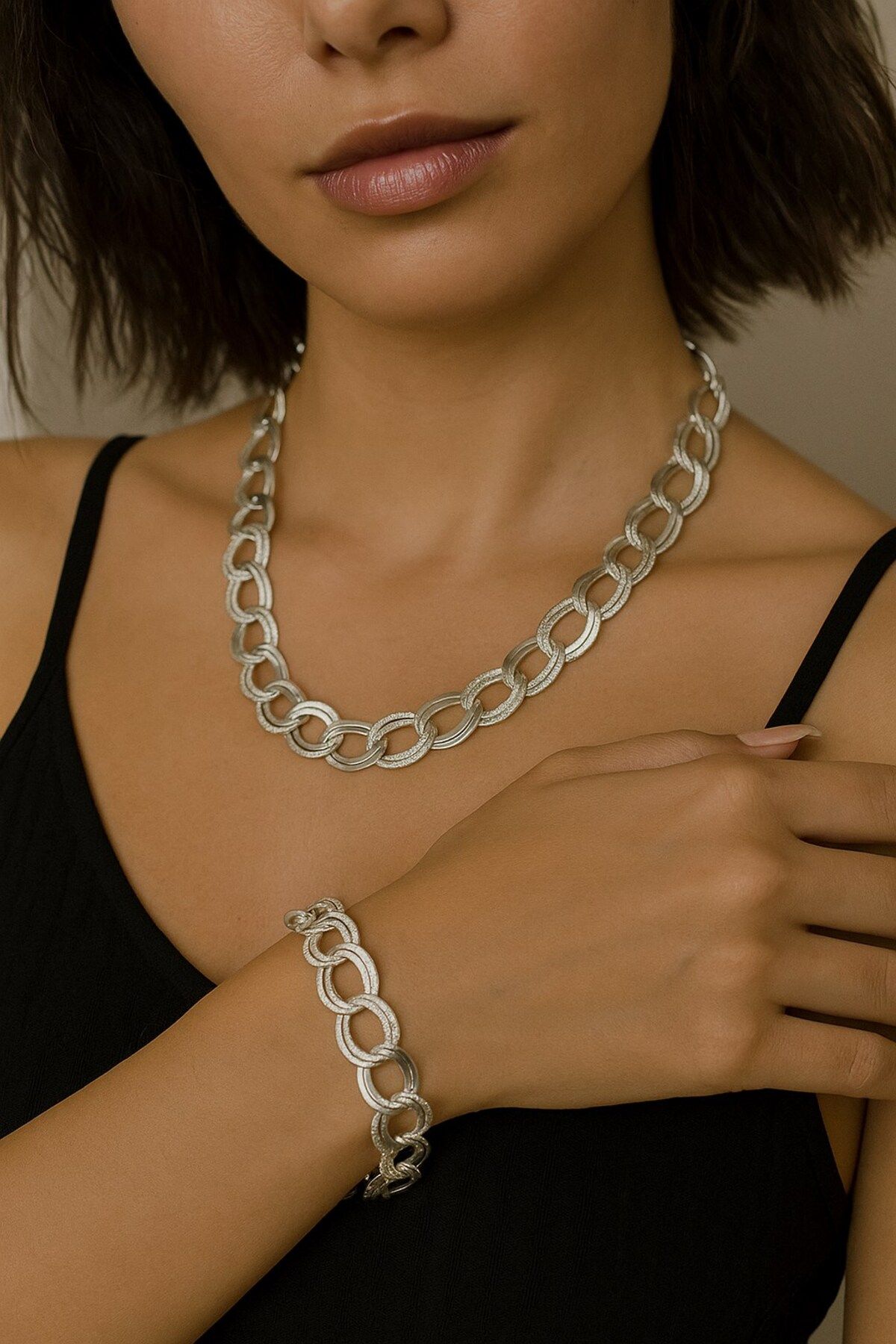 X-Lady Accessories Gümüş Renk Samanyolu Kolye & Bileklik Set Vip Solmaz Kararmaz Çelik Set - 3338