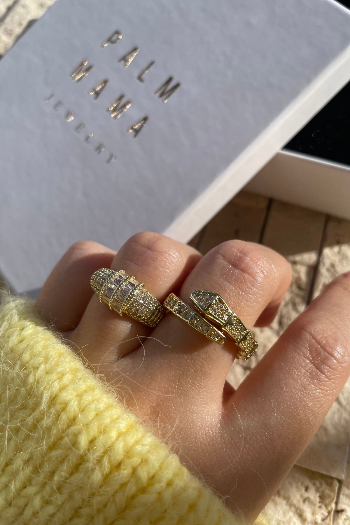 PALM MAMA JEWELRY PALMMAMA Kadın Gold Yılan Zirkon Taşlı Ayarlanabilir Çelik Yüzük