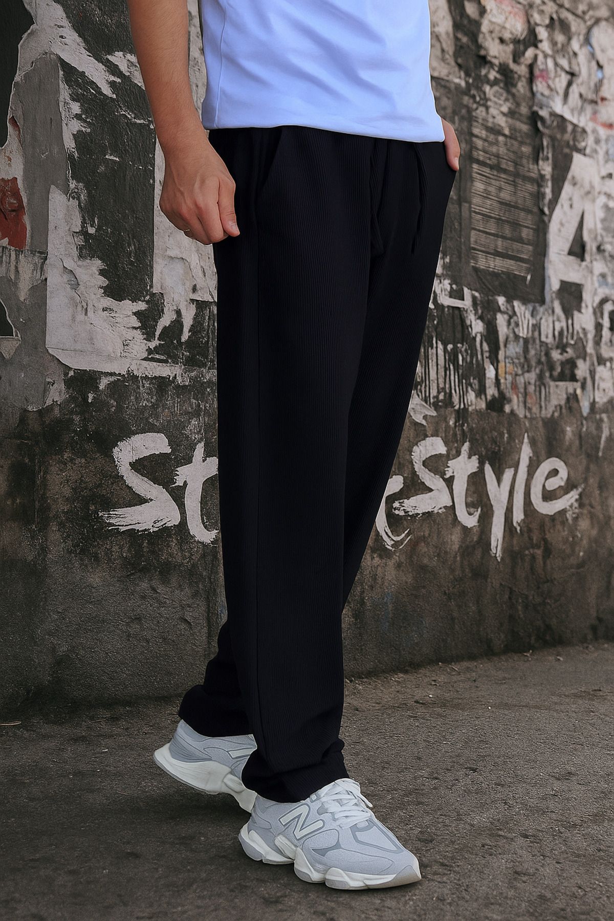 ElitWear Rahat Kalıp Çizgili Fitilli Esnek Kumaş Relaxed Pantolon