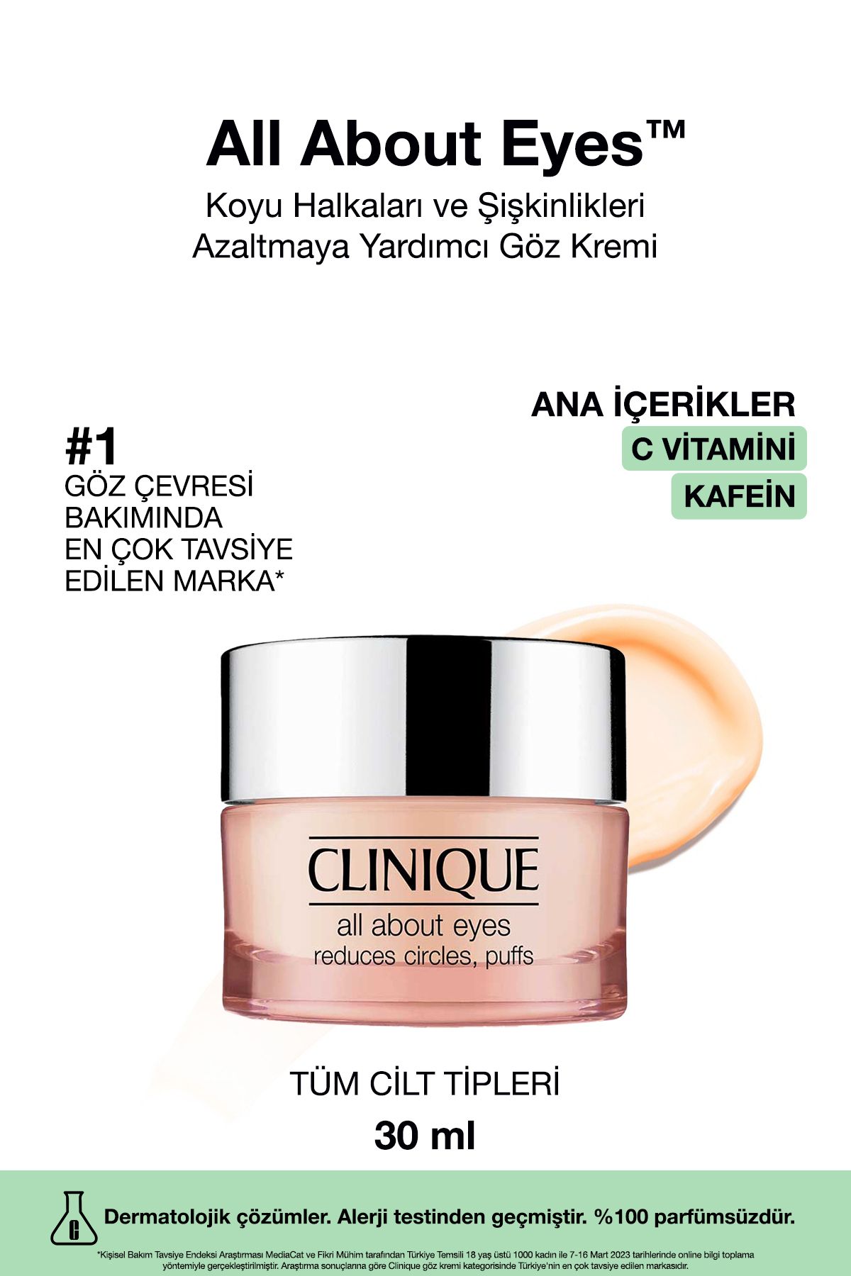 Clinique C Vitamini Ve Kafein İçeriği İle Koyu Halka ve Şişkinlik Giderici Göz Kremi 30ml