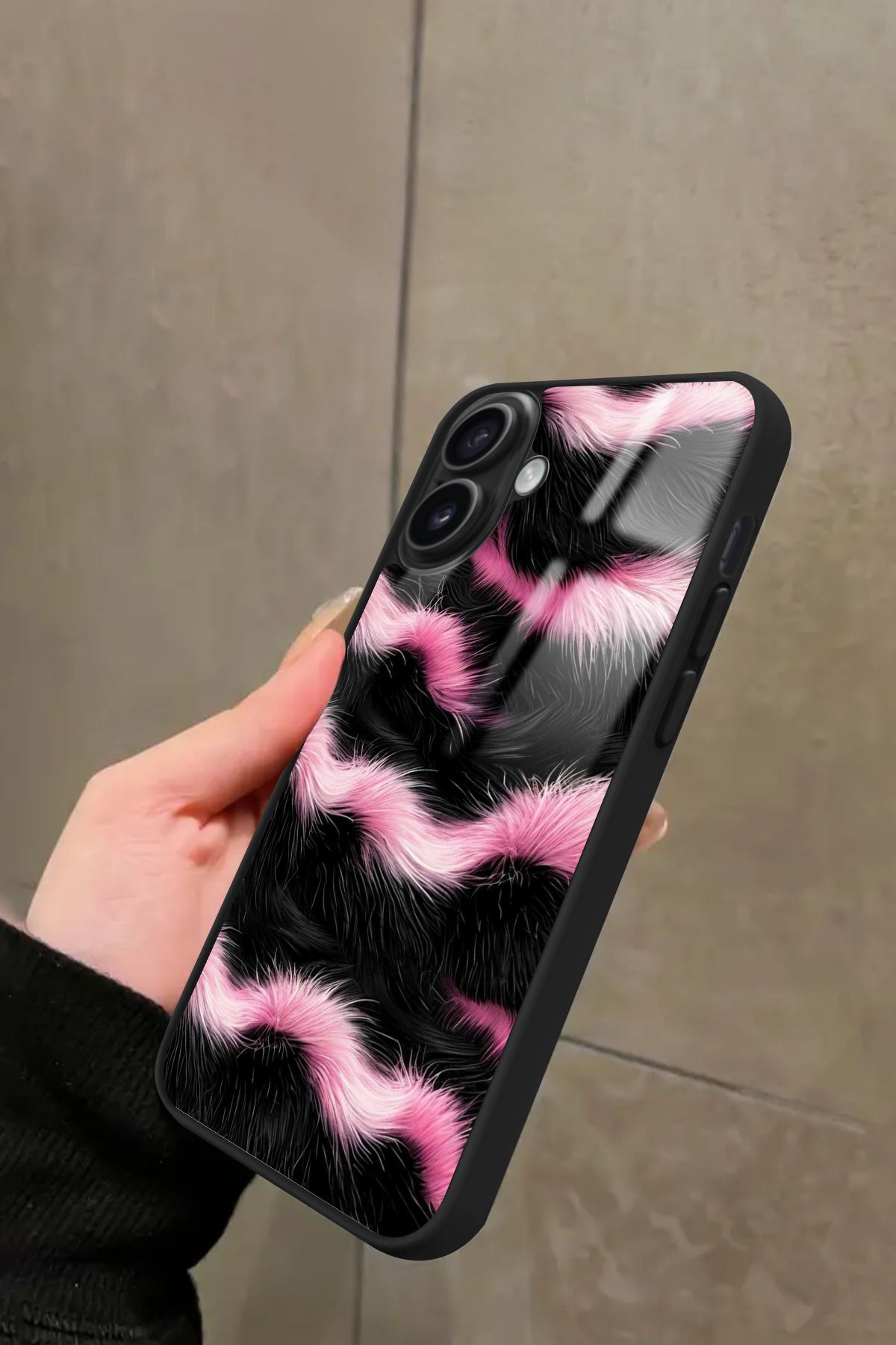 Snacase iPhone 16 Uyumlu Pembe Zebra Tasarımlı Glossy Premium Kılıf