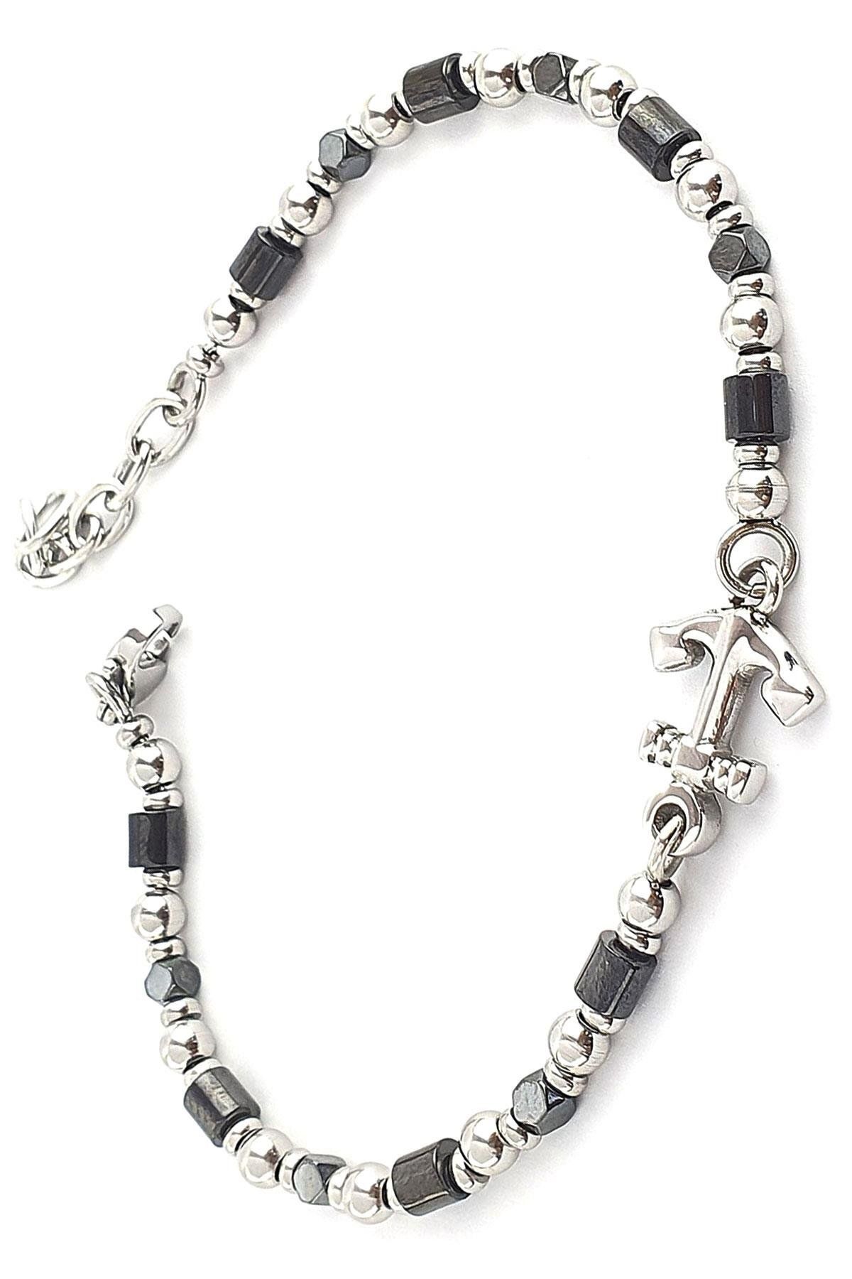 OSESHOP Çapa Figürlü Hematit Taşlı Tasarım 316L anti alerjik cerrahi çelik bileklik