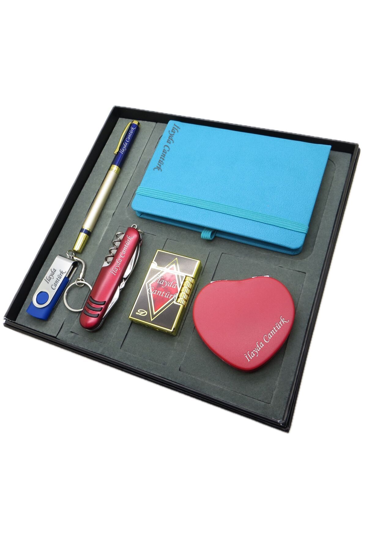 Signator ® Serena | İsme Özel Set - 32 Gb. Usb Bellek + Çakmak + Not defteri + Çakı + Kalem ve El A