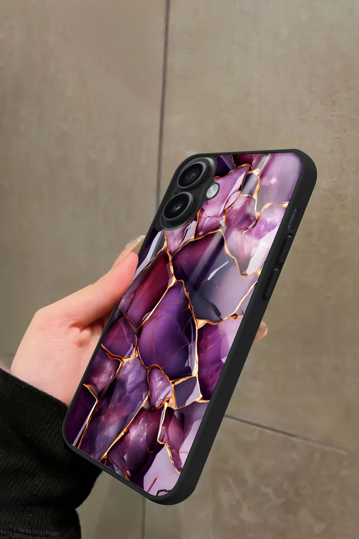Snacase iPhone 16 Plus Uyumlu Mor Mermer Tasarımlı Glossy Premium Kılıf