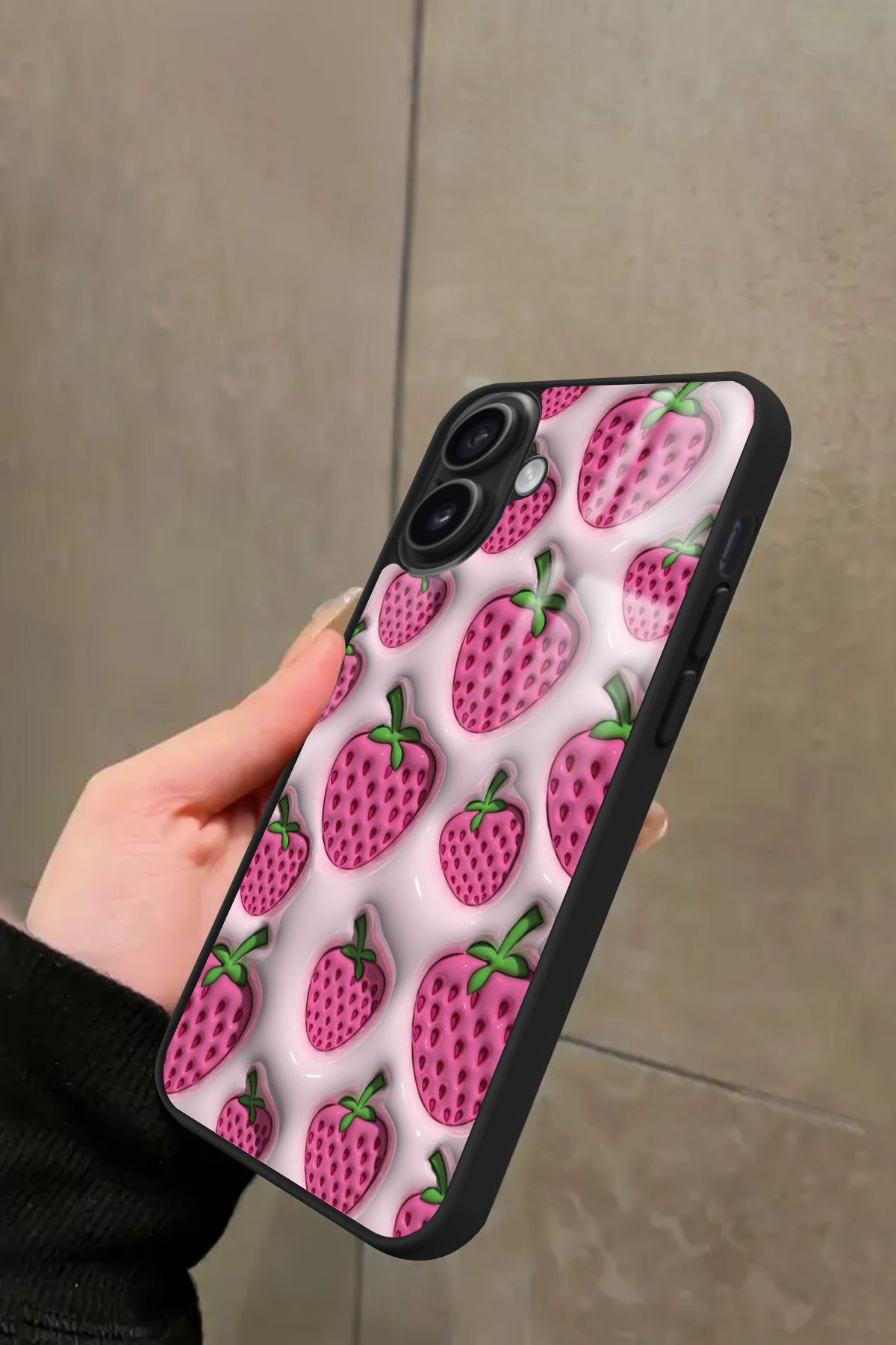 Snacase iPhone 16 Plus Uyumlu Çilek Tasarımlı Glossy Premium Kılıf