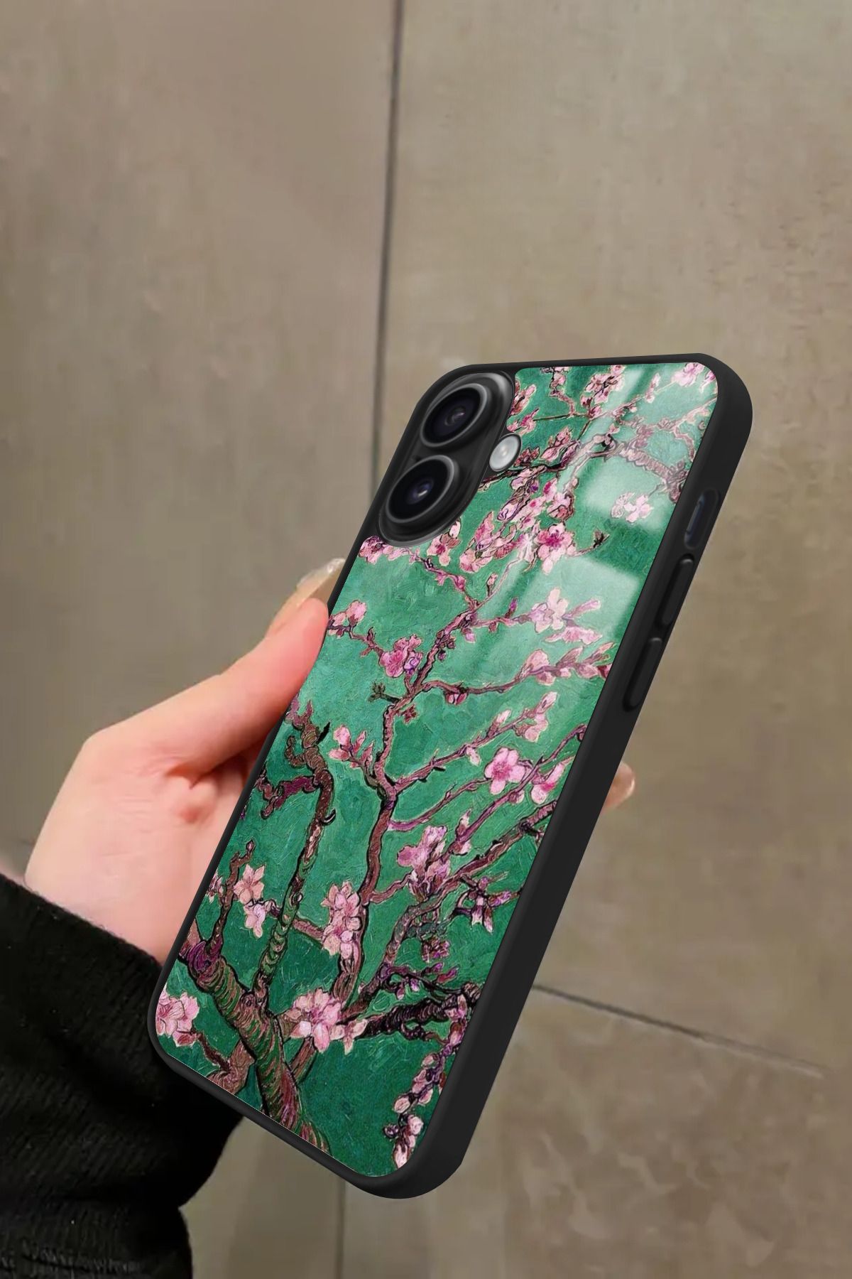 Snacase iPhone 16 Uyumlu Van Gogh Yeşil Ağaç Tablo Tasarımlı Glossy Premium Kılıf