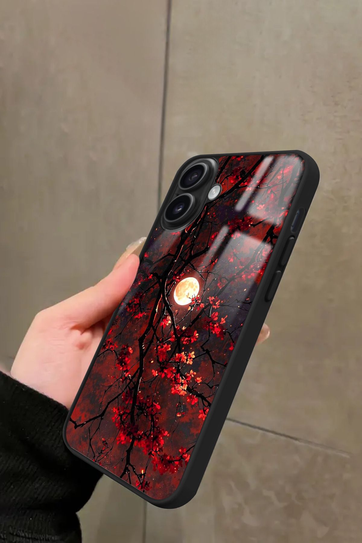 Snacase iPhone 16 Uyumlu Van Gogh Kırmızı Ağaç Tablo Tasarımlı Glossy Premium Kılıf