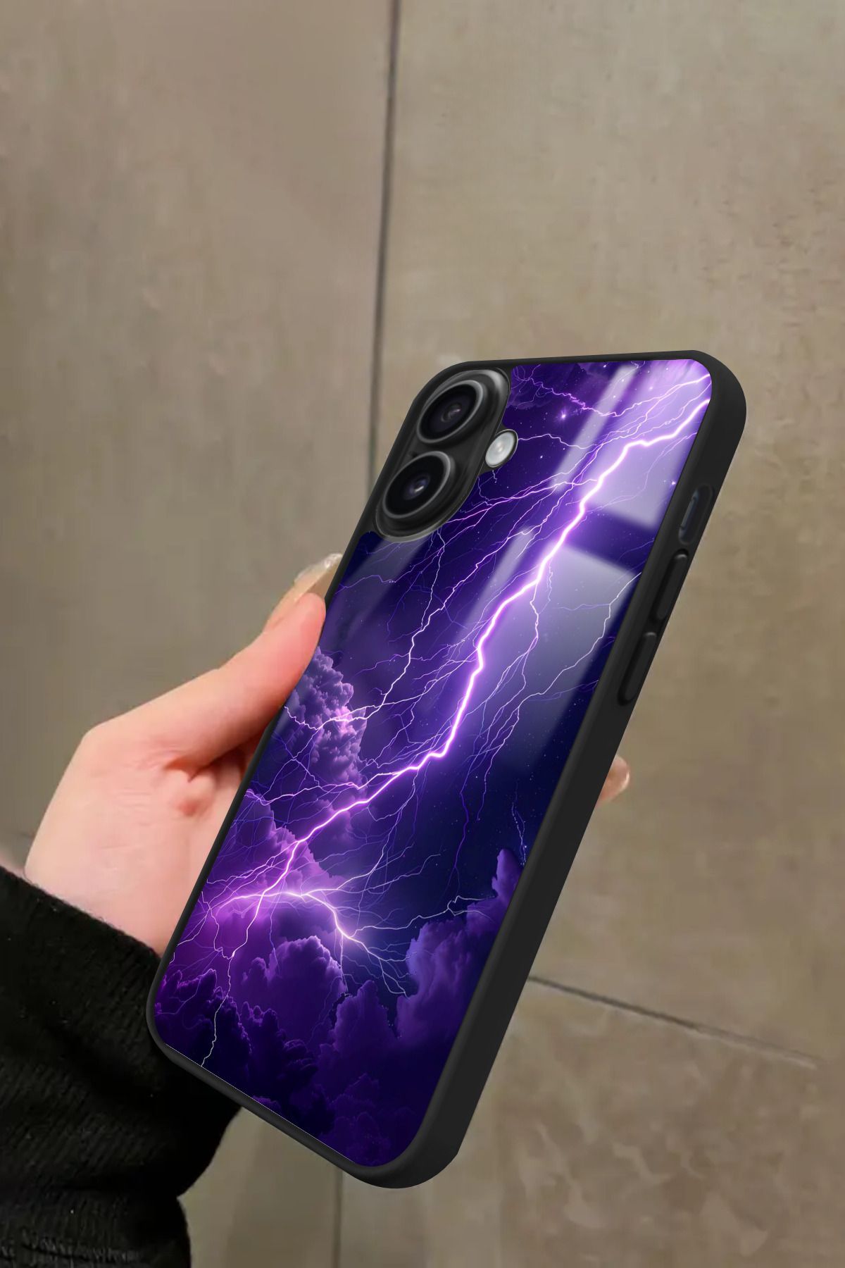 Snacase iPhone 16 Plus Uyumlu Mor Şimşek Tasarımlı Glossy Premium Kılıf