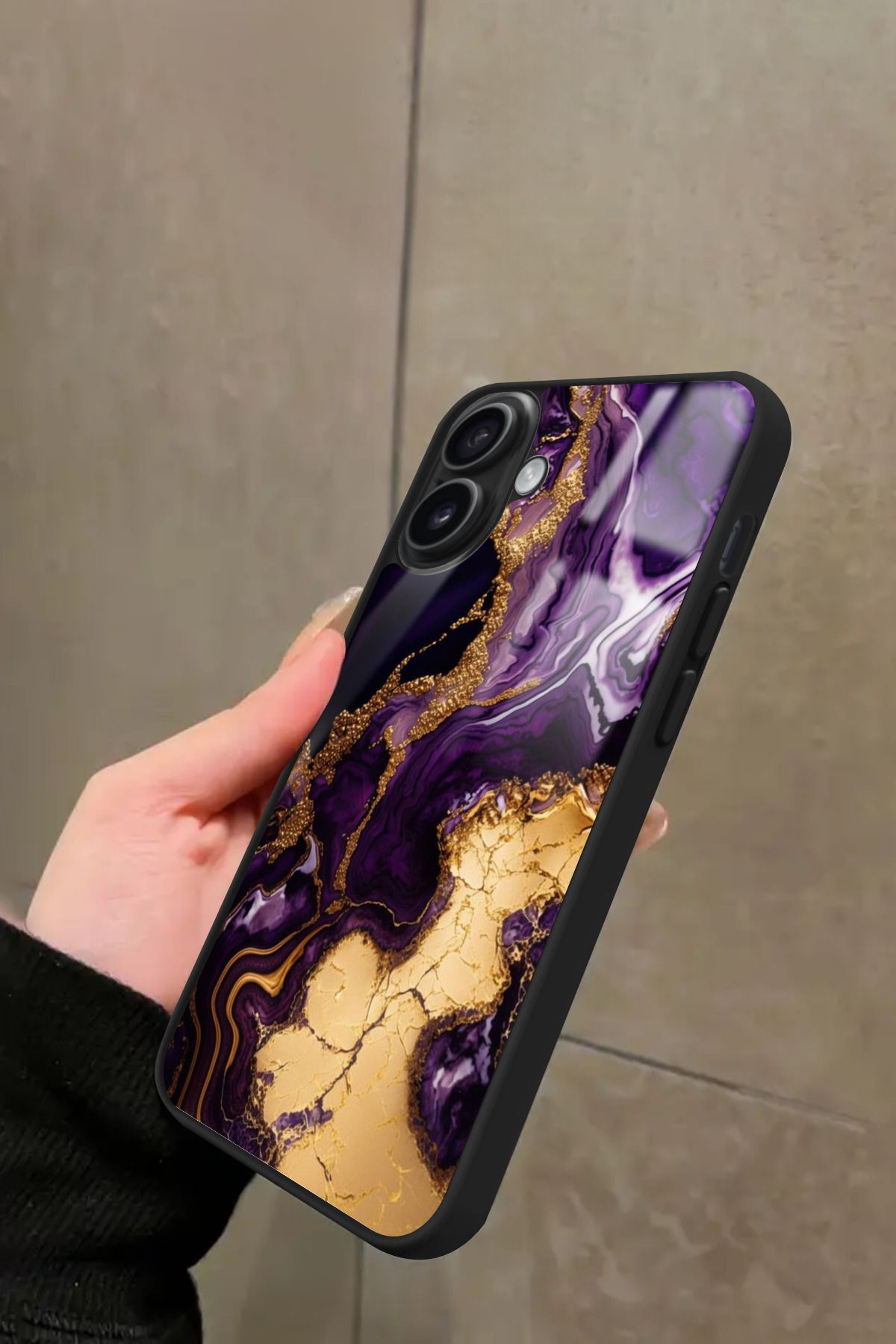 Snacase iPhone 16 Uyumlu Mor Mermer Tasarımlı Glossy Premium Kılıf