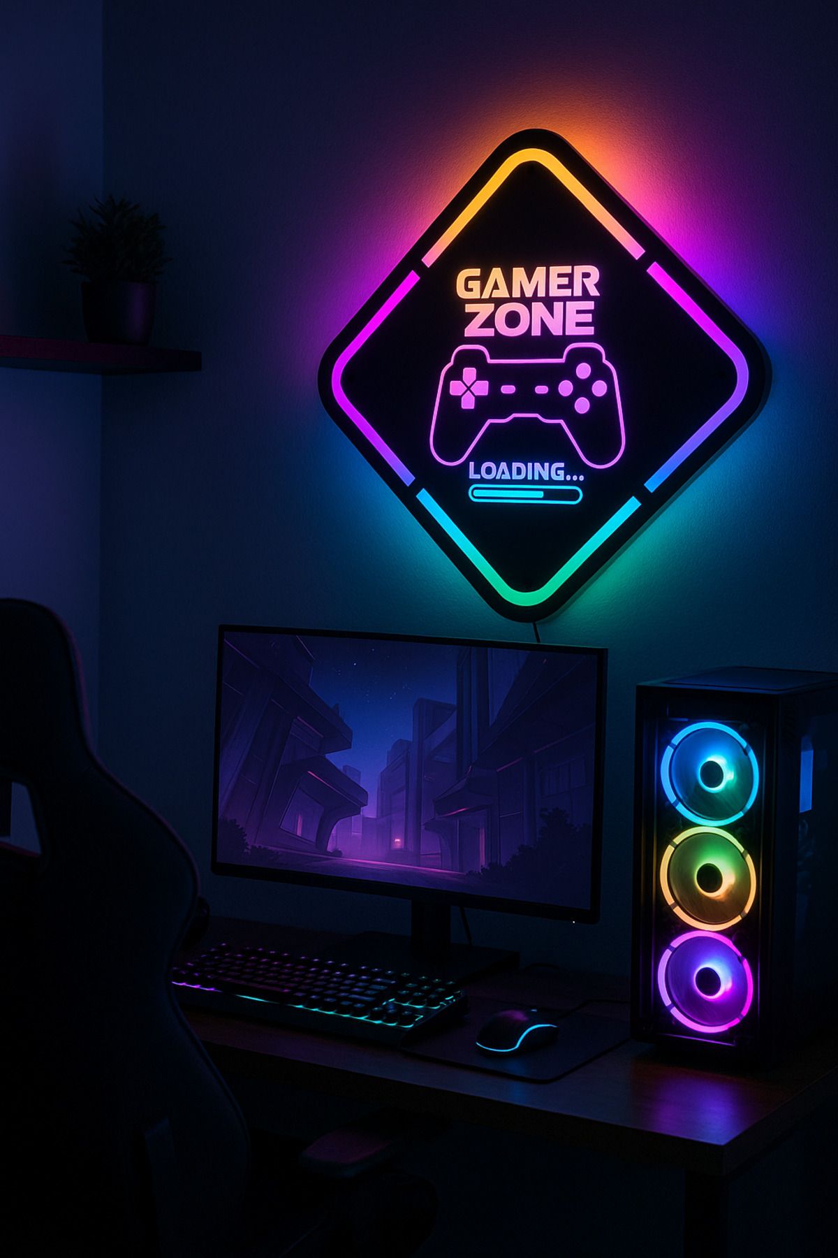 StorHome Gamer Zone LED Işıksız Duvar Dekoru 50x50 cm – 6mm MDF Tak Çalıştır Adaptörlü Oyun Odası Tablosu