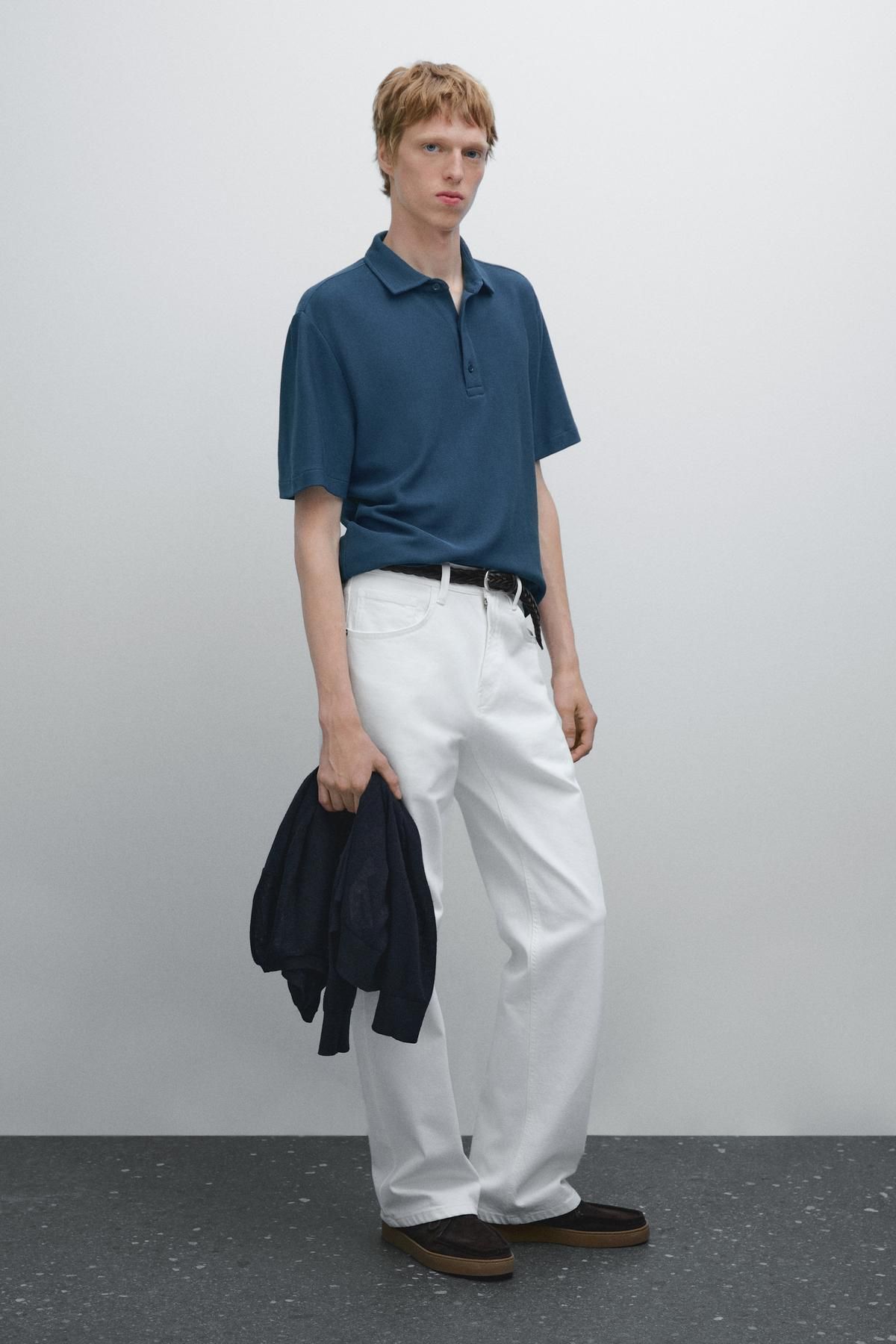Massimo Dutti Dokulu kısa kollu polo yaka t-shirt