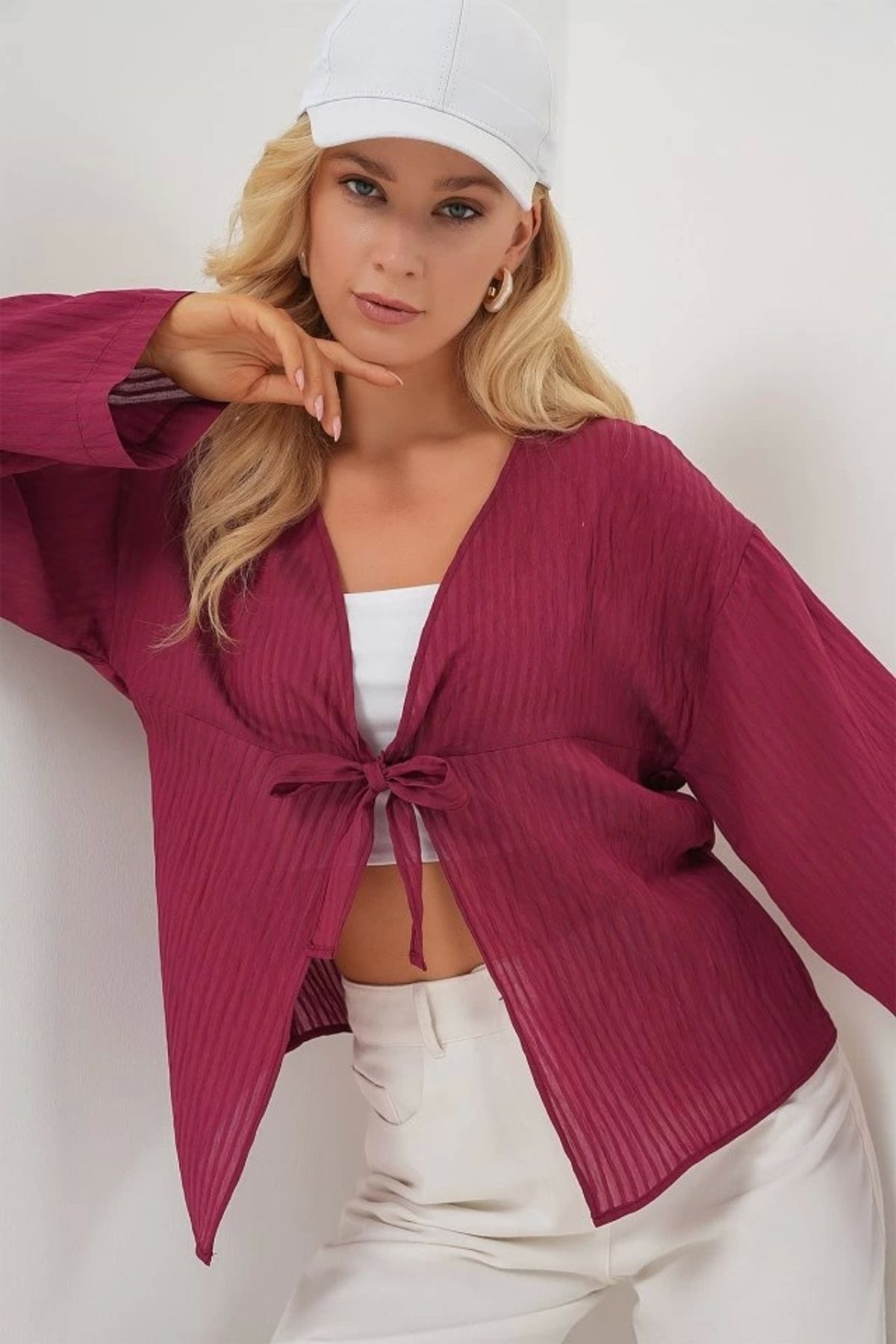 Silerra Önü Bağcıklı Bluz 952 - Bordo