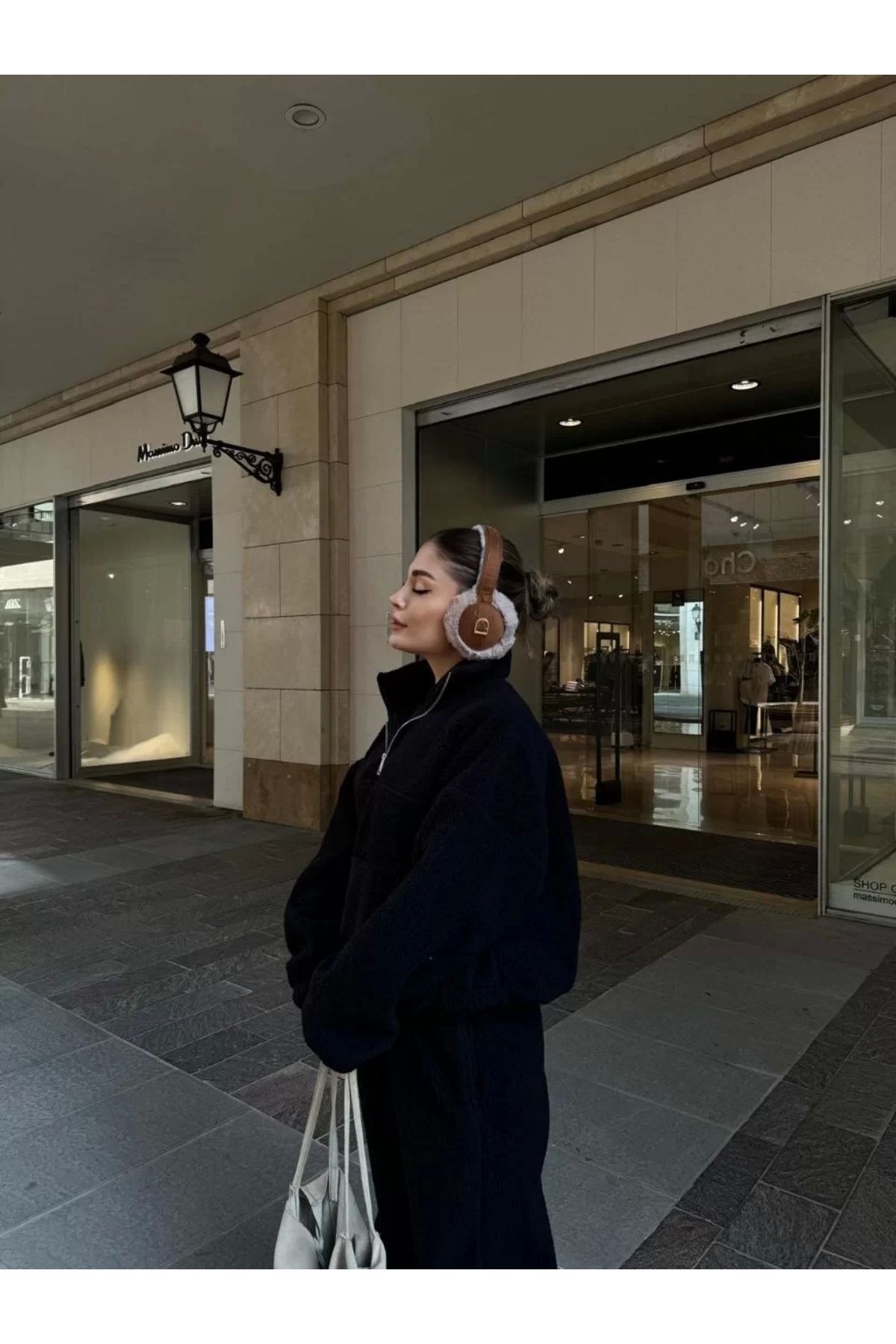 CanselButik Kalın Polar Yakalı Fermuarlı Sweat Pantalonlu Takım - Siyah